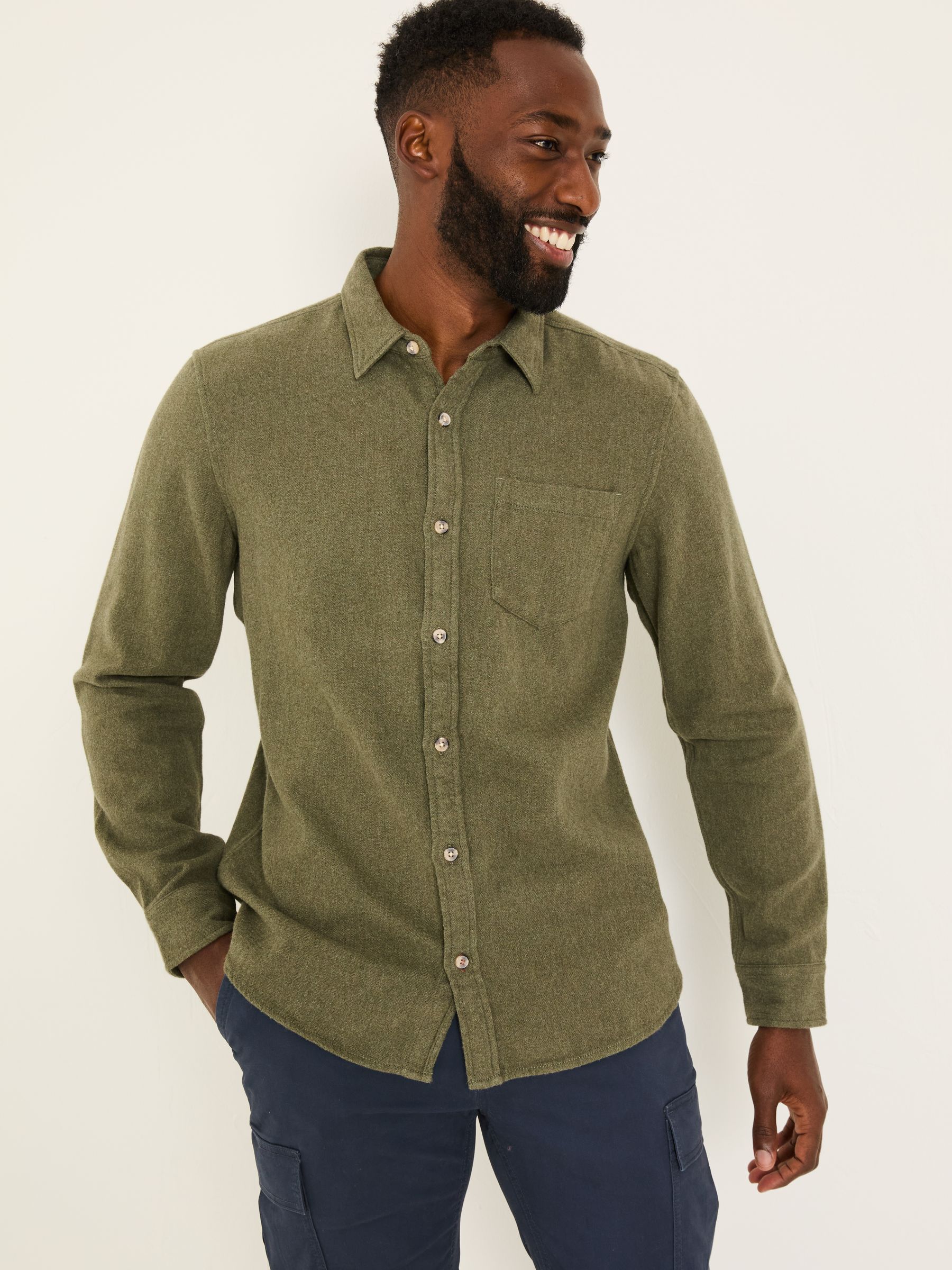 Khaki Green Long Sleeve Brushed Shirt - Image 1 of 5