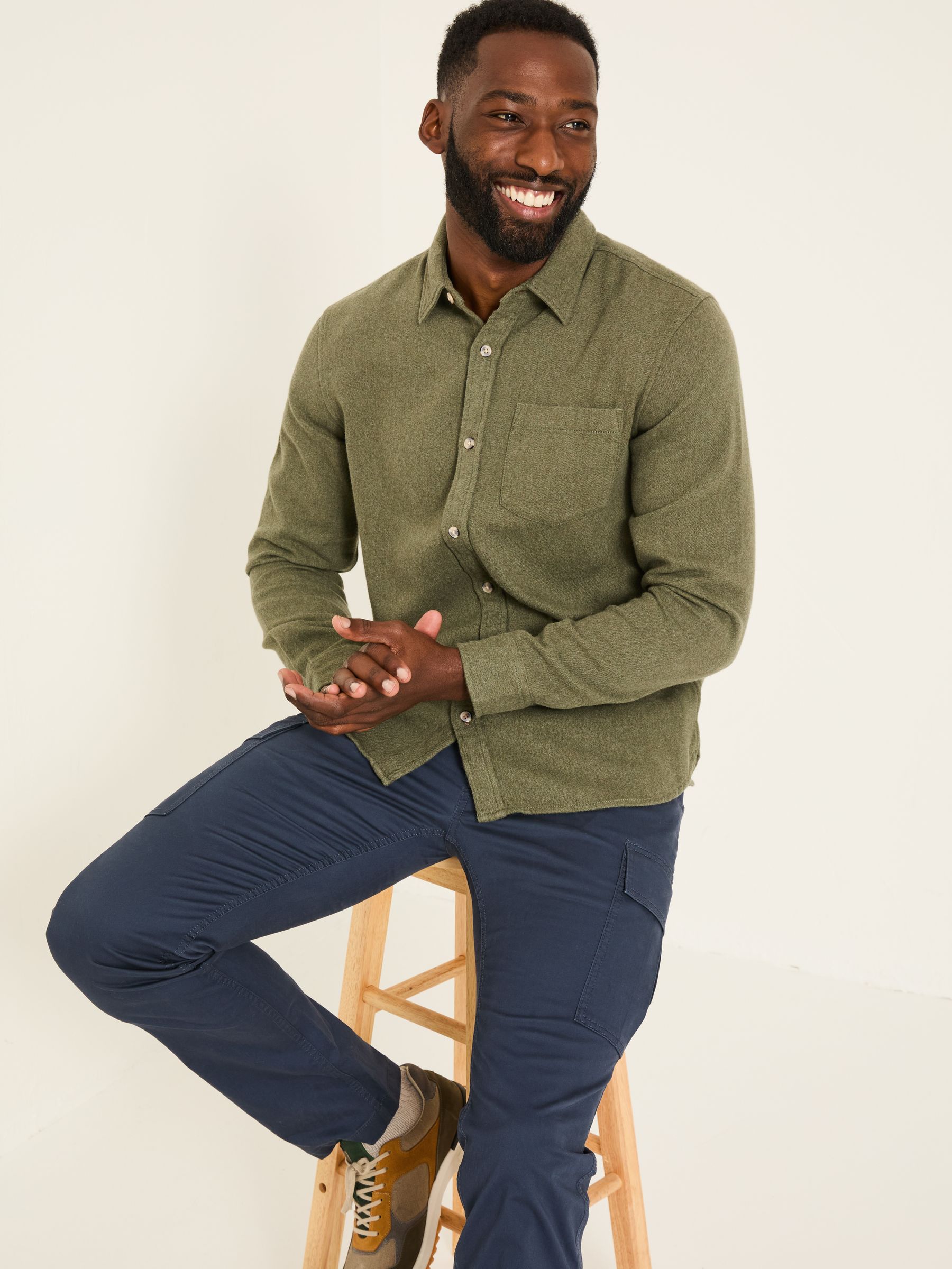Khaki Green Long Sleeve Brushed Shirt - Image 3 of 5