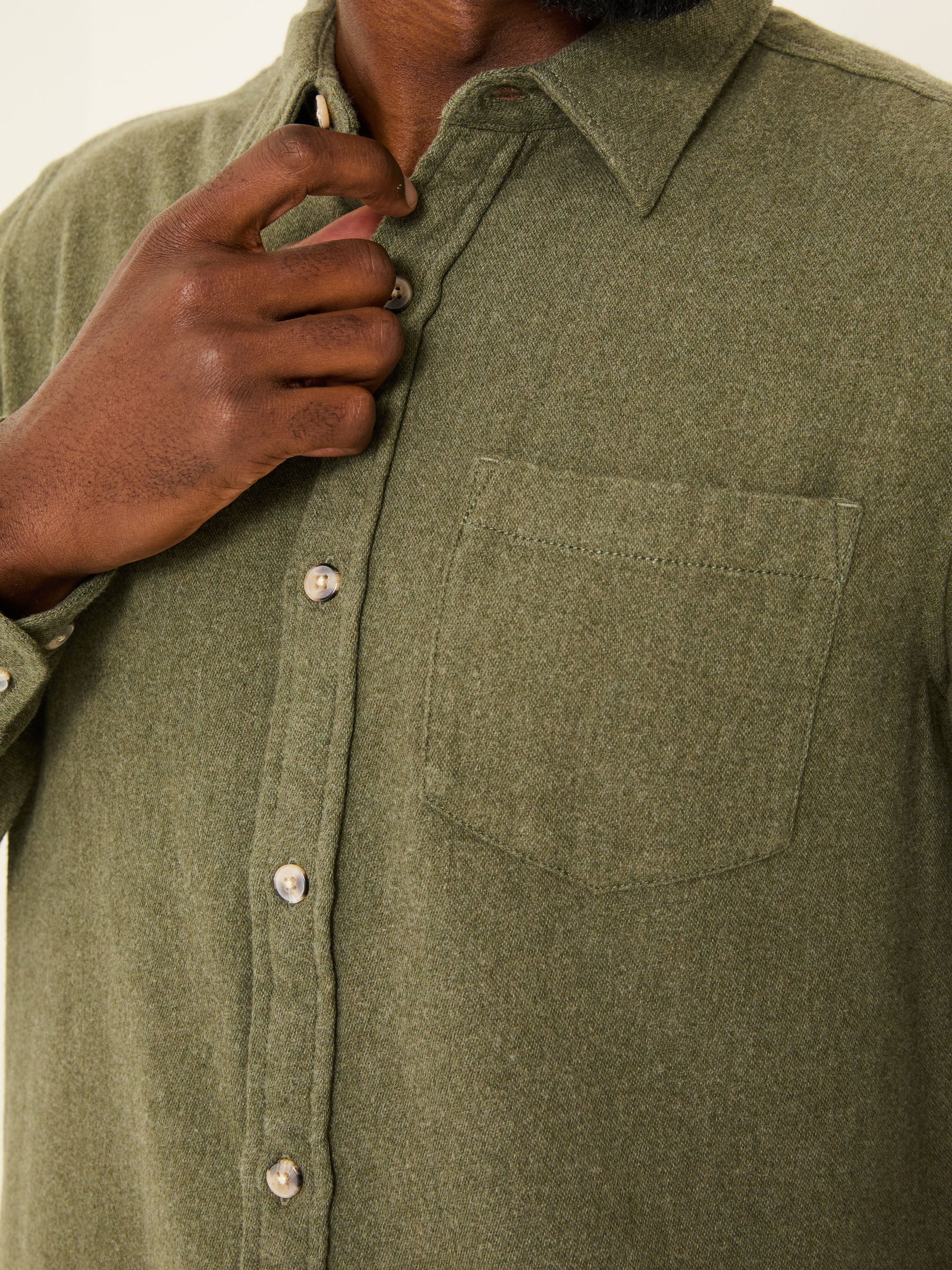 Khaki Green Long Sleeve Brushed Shirt - Image 4 of 5