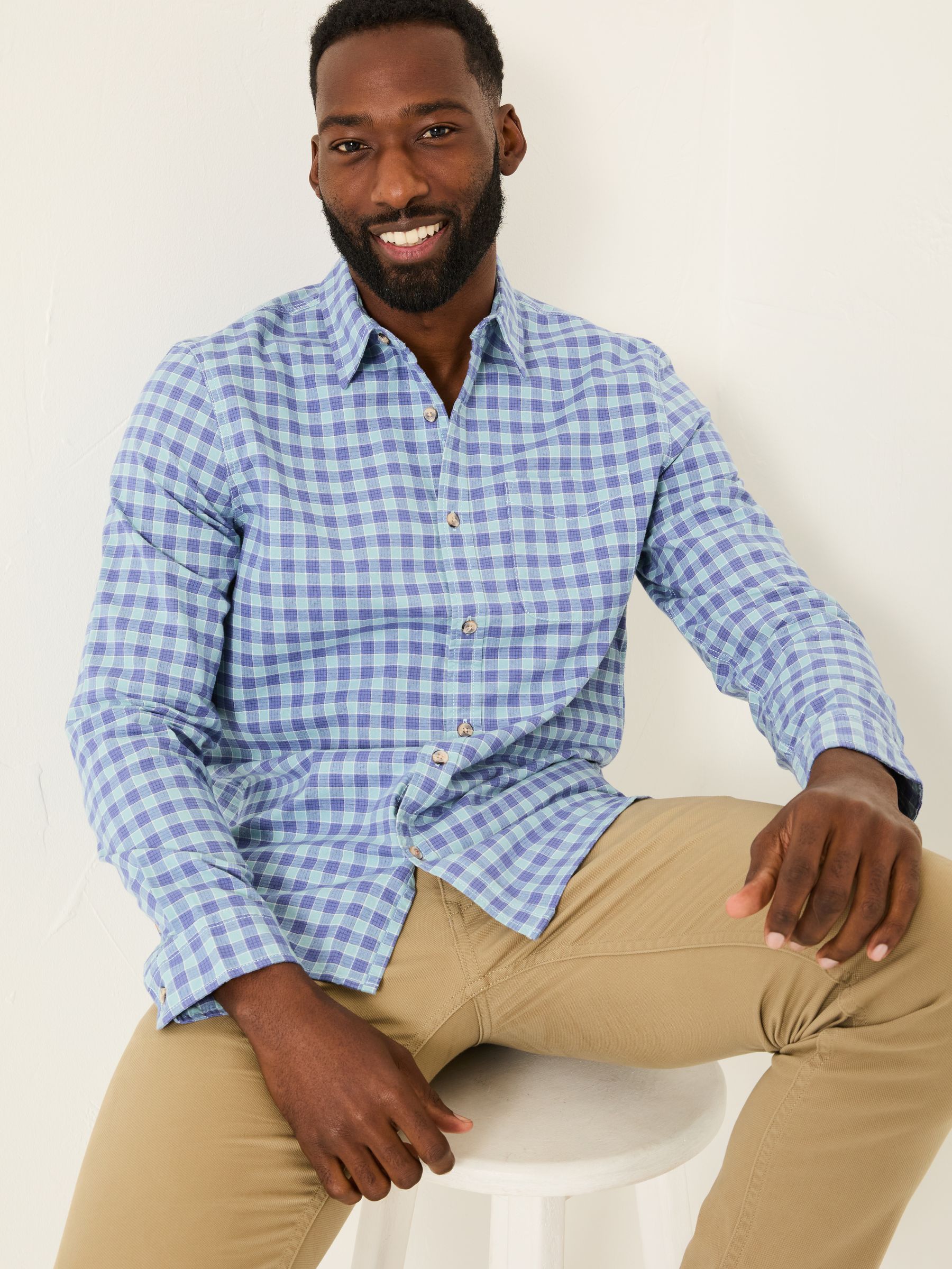 Sandy Light Vintage Blue Long Sleeve Check Shirt | FatFace