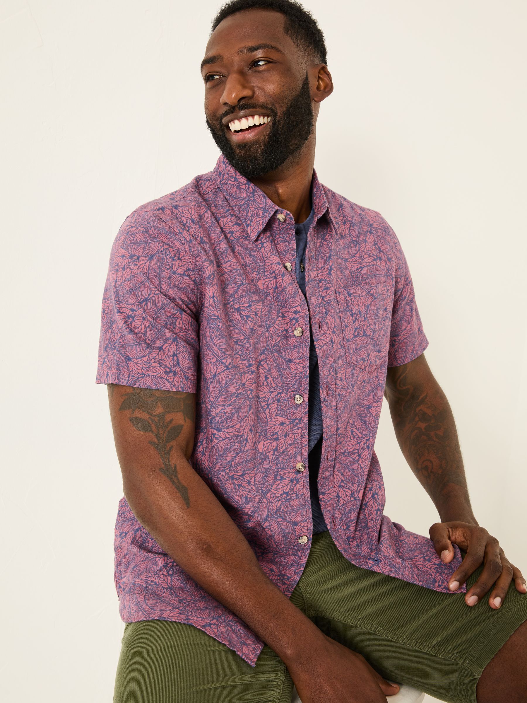 Pink Leaves Print Short Sleeve Shirt - Image 3 of 5