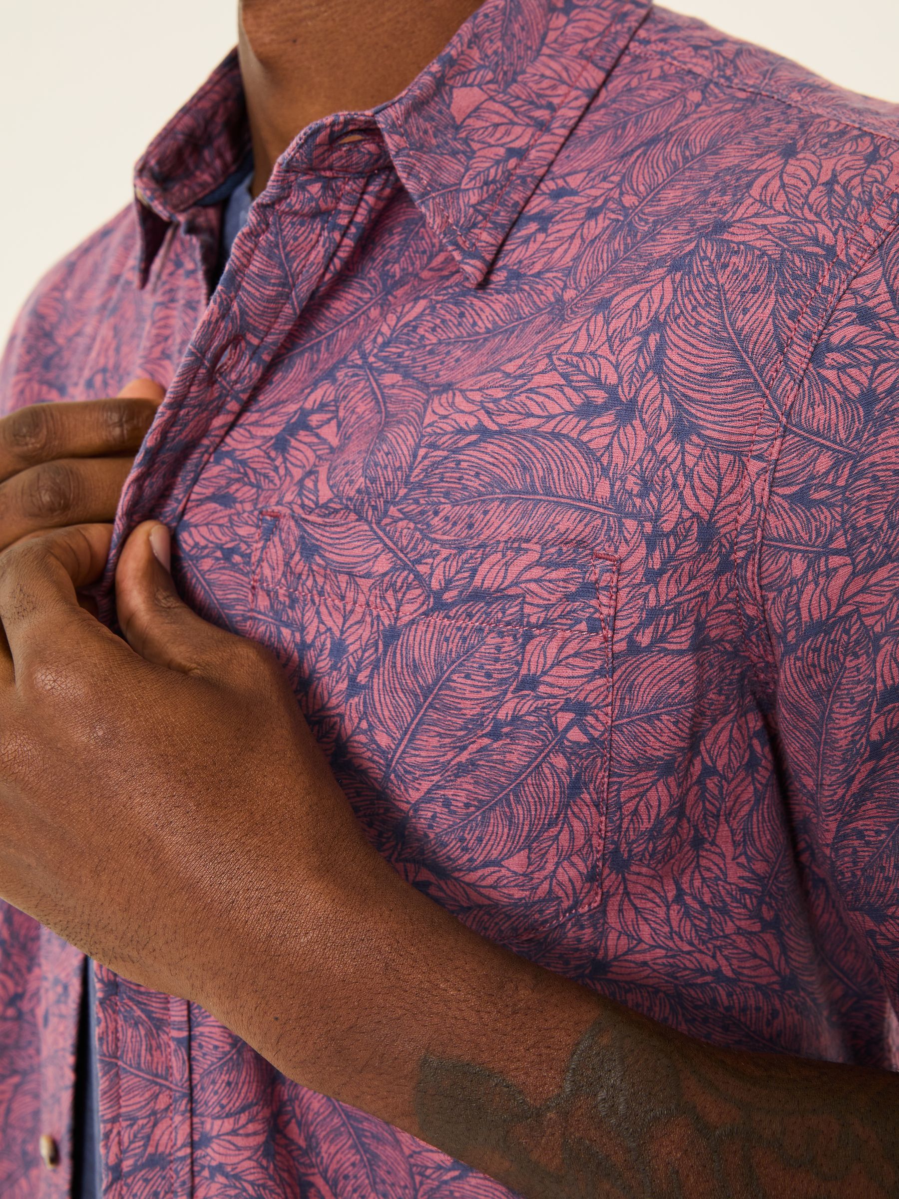 Pink Leaves Print Short Sleeve Shirt - Image 4 of 5