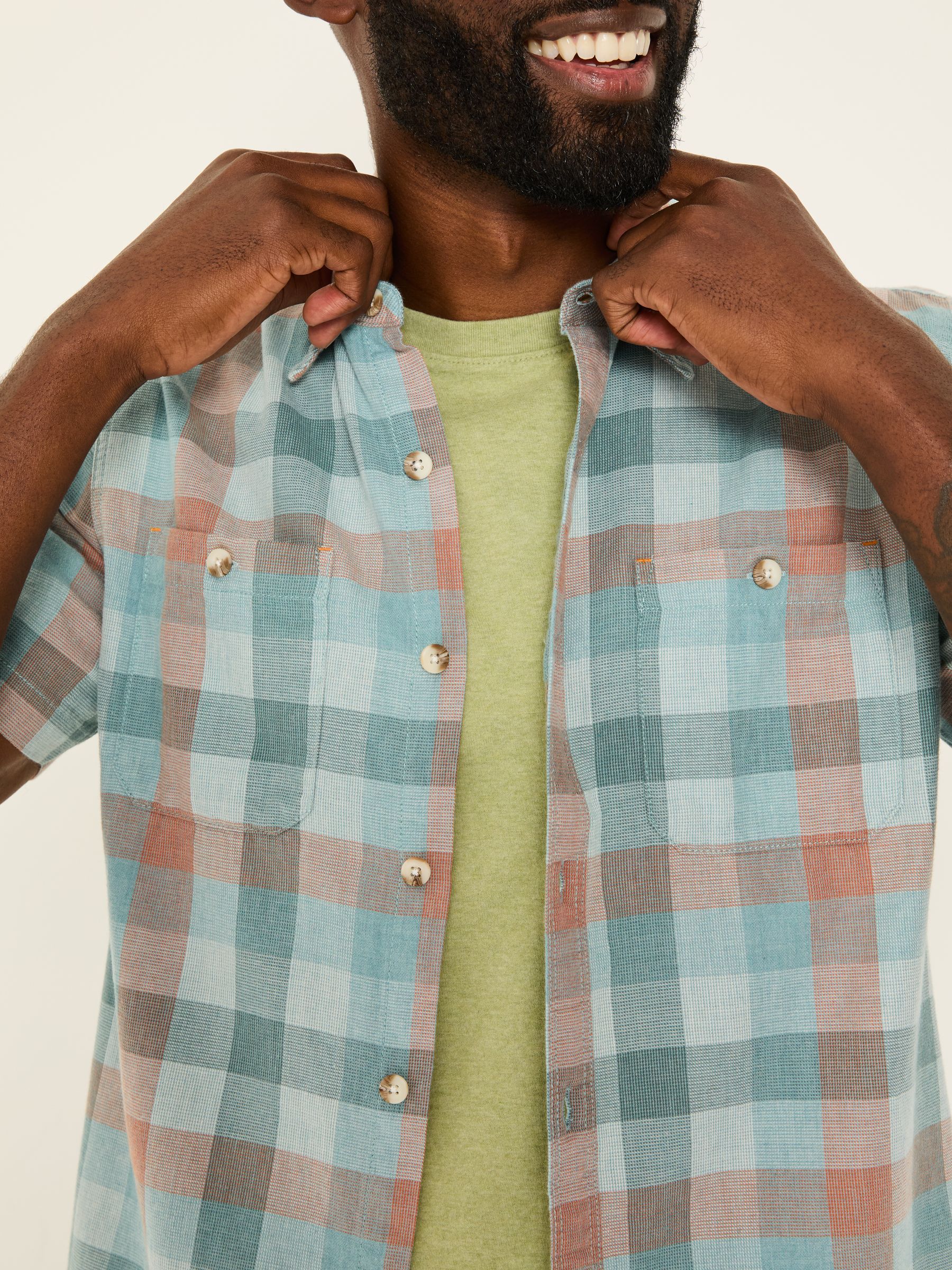 Pale Blue Short Sleeve Port Check Shirt - Image 4 of 5