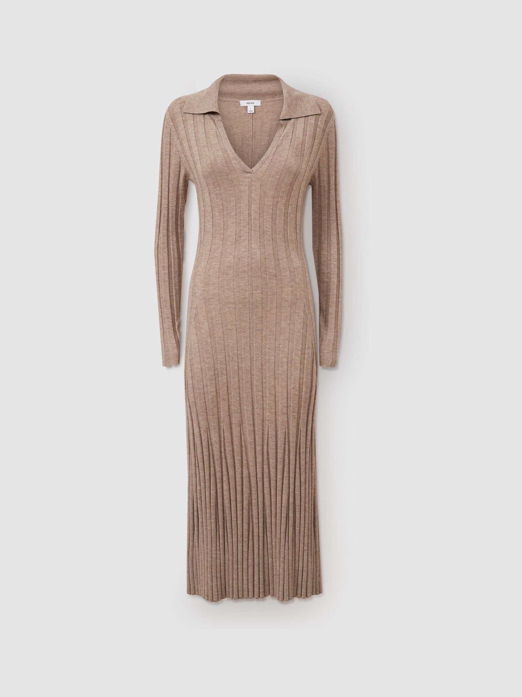 Knitted Open-Collar Midi Dress in Neutral - Image 2 of 6