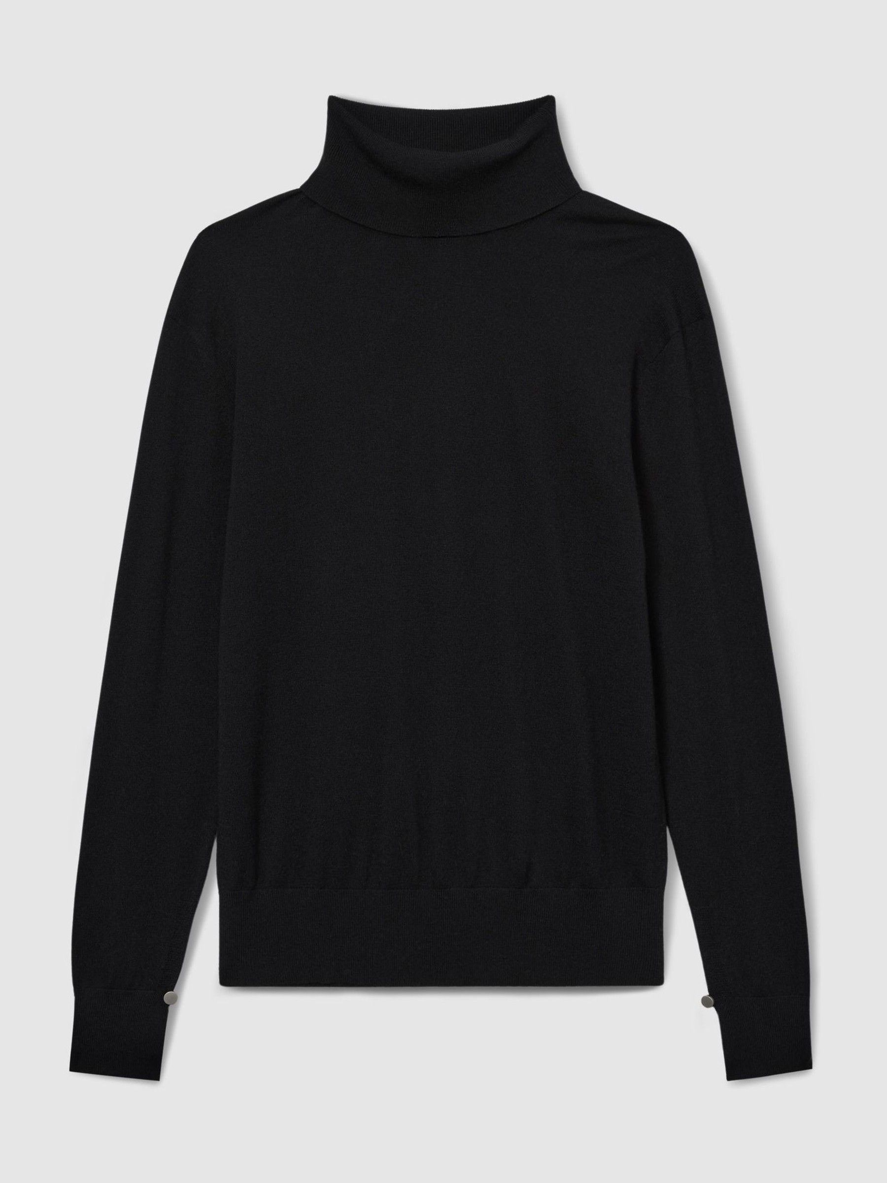 Merino Wool Roll Neck Jumper in Black - Image 2 of 6