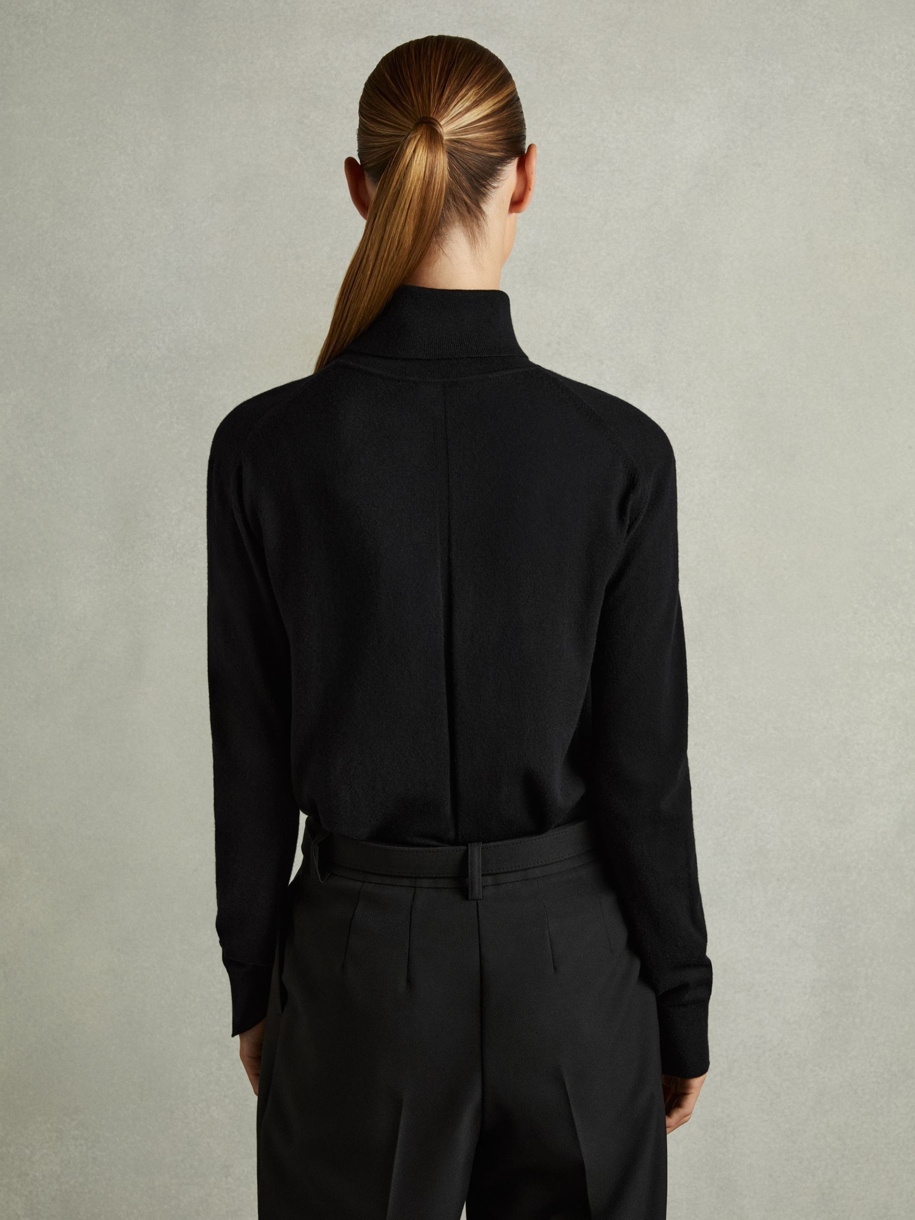 Merino Wool Roll Neck Jumper in Black - Image 5 of 6