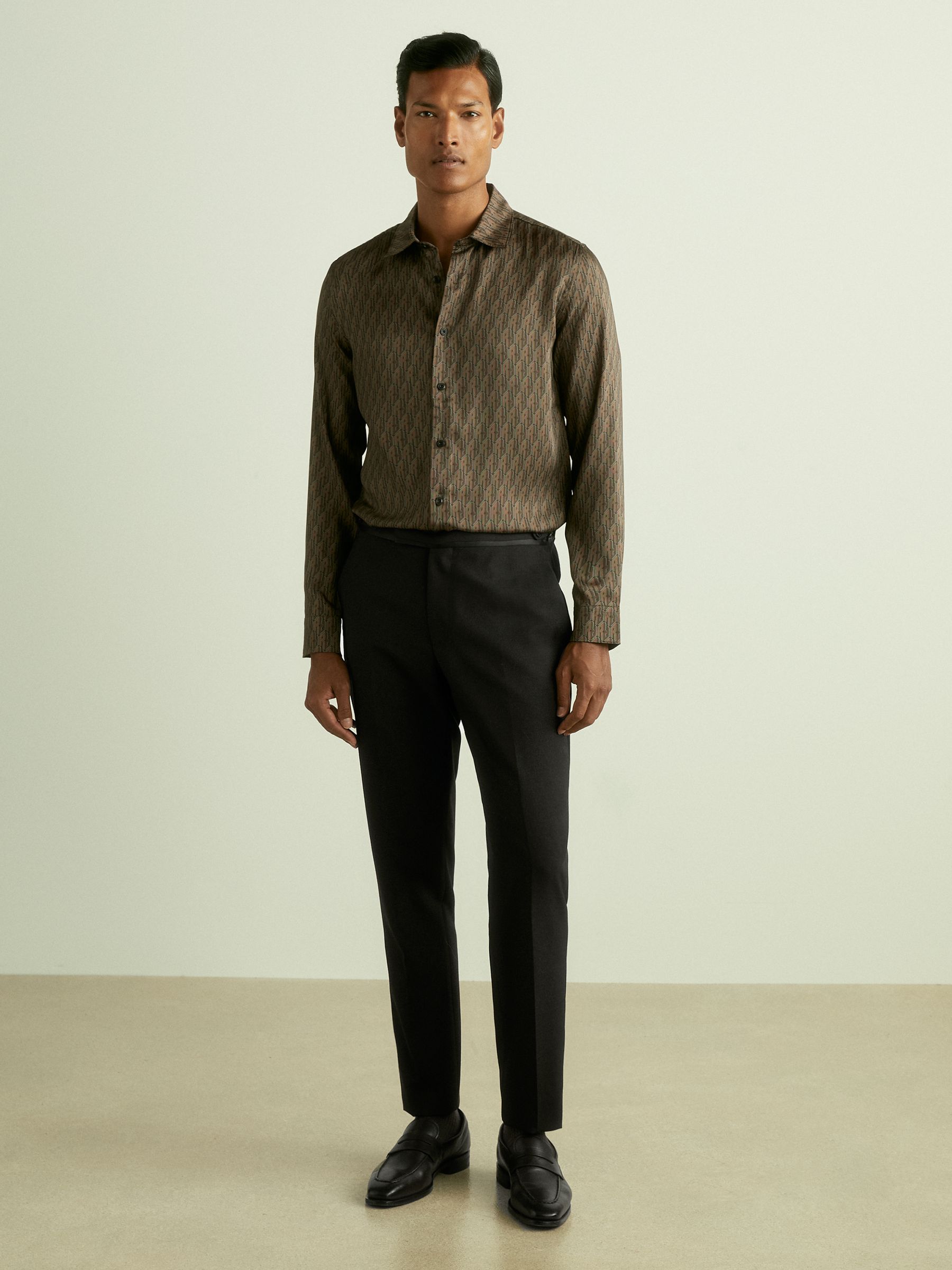 Monogram-Print Twill Shirt in Dark Brown - Image 3 of 6