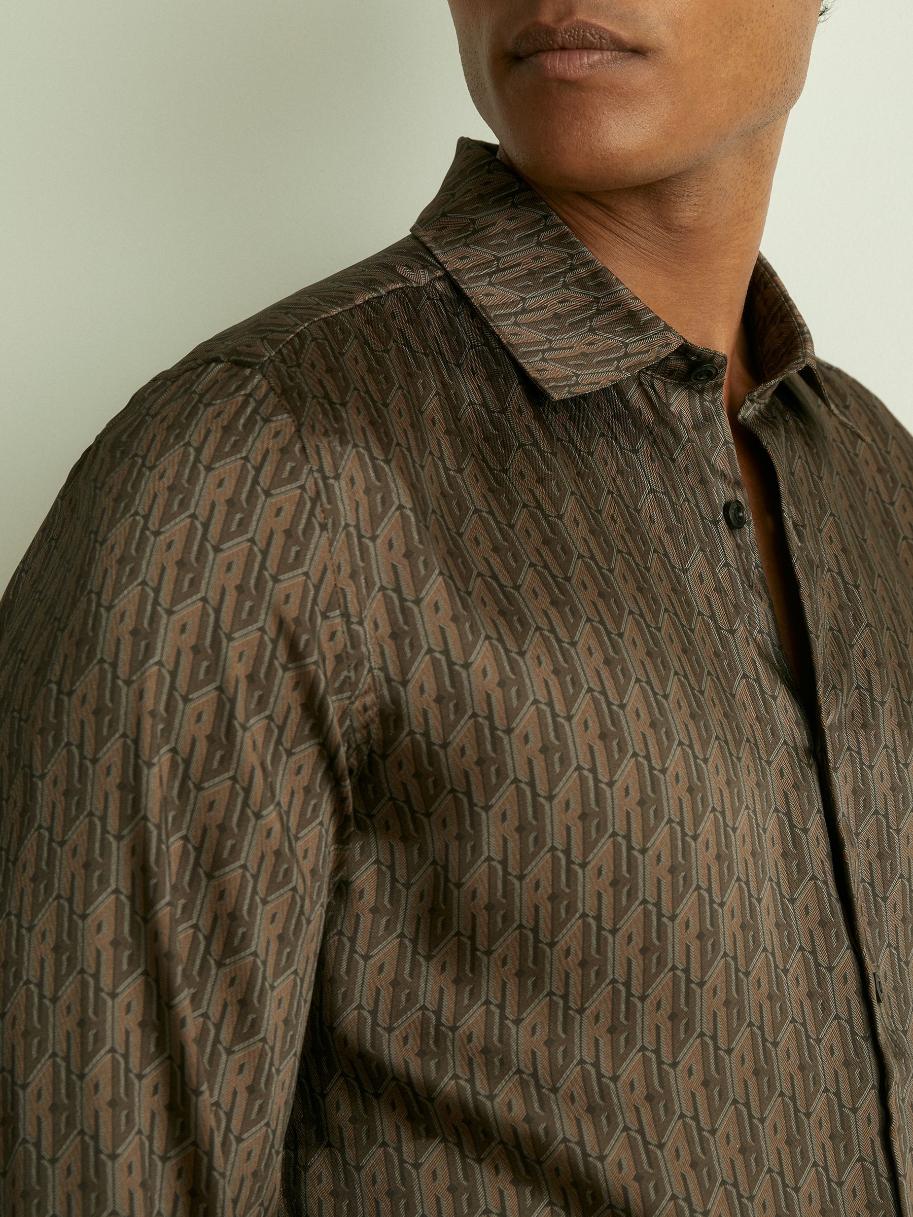 Monogram-Print Twill Shirt in Dark Brown - Image 4 of 6