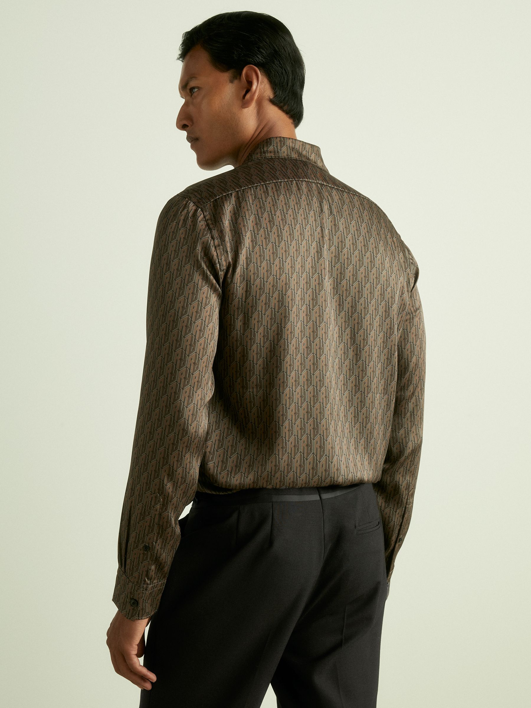 Monogram-Print Twill Shirt in Dark Brown - Image 5 of 6