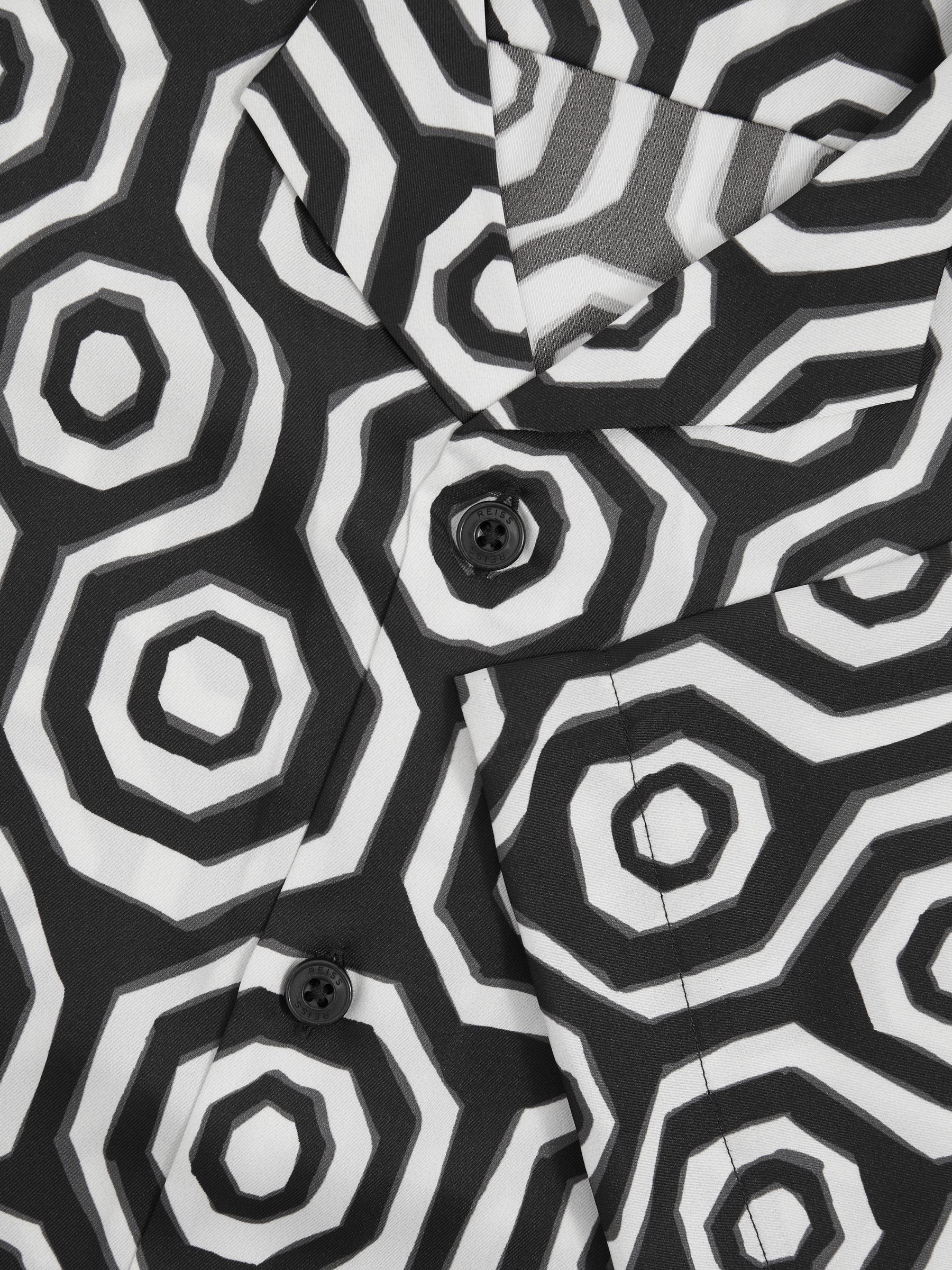 Geometric-Print Poplin Cuban-Collar Shirt in Black/White - Image 6 of 6