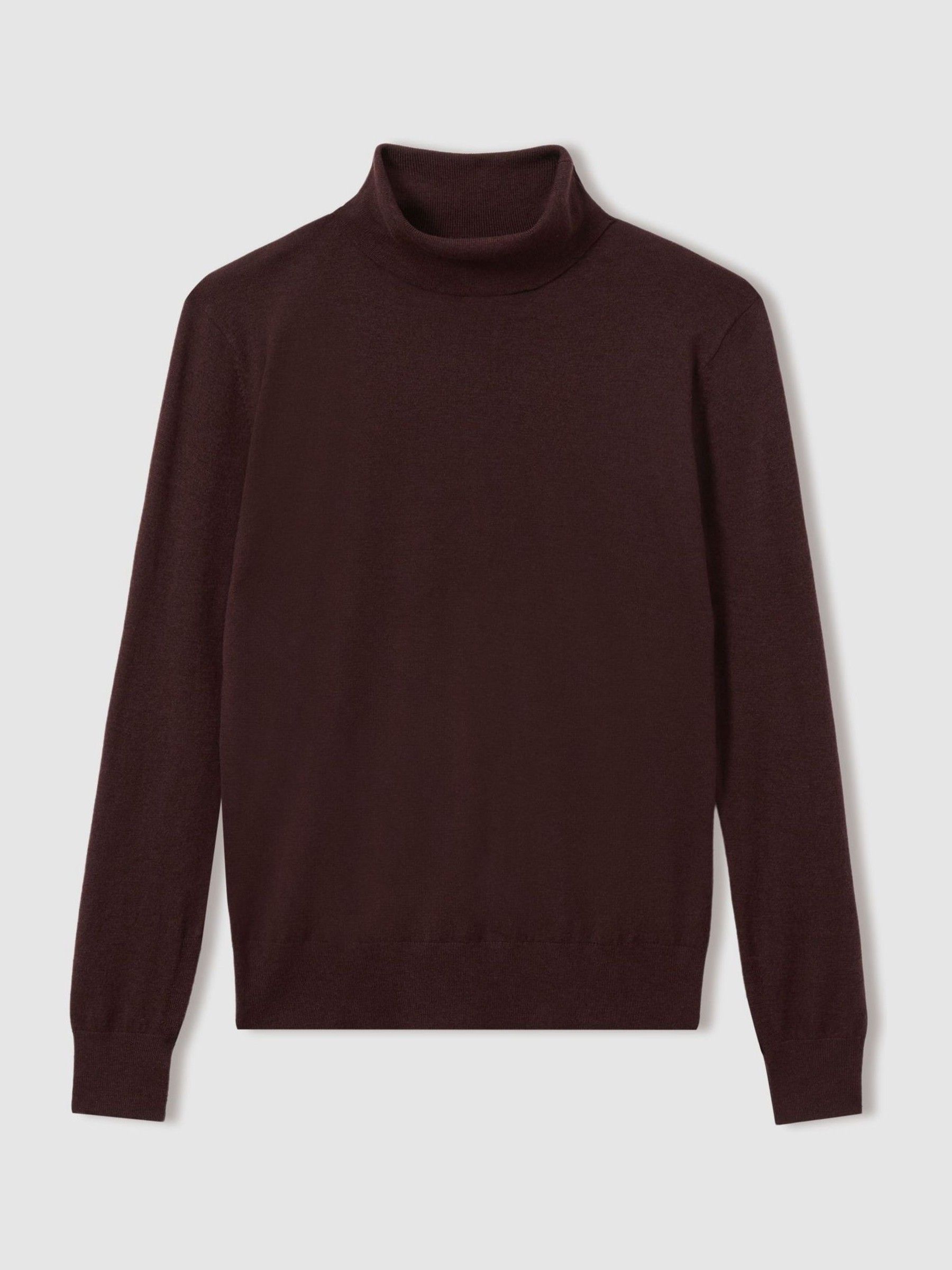 Merino Wool Roll Neck Jumper in Burgundy - Image 2 of 6
