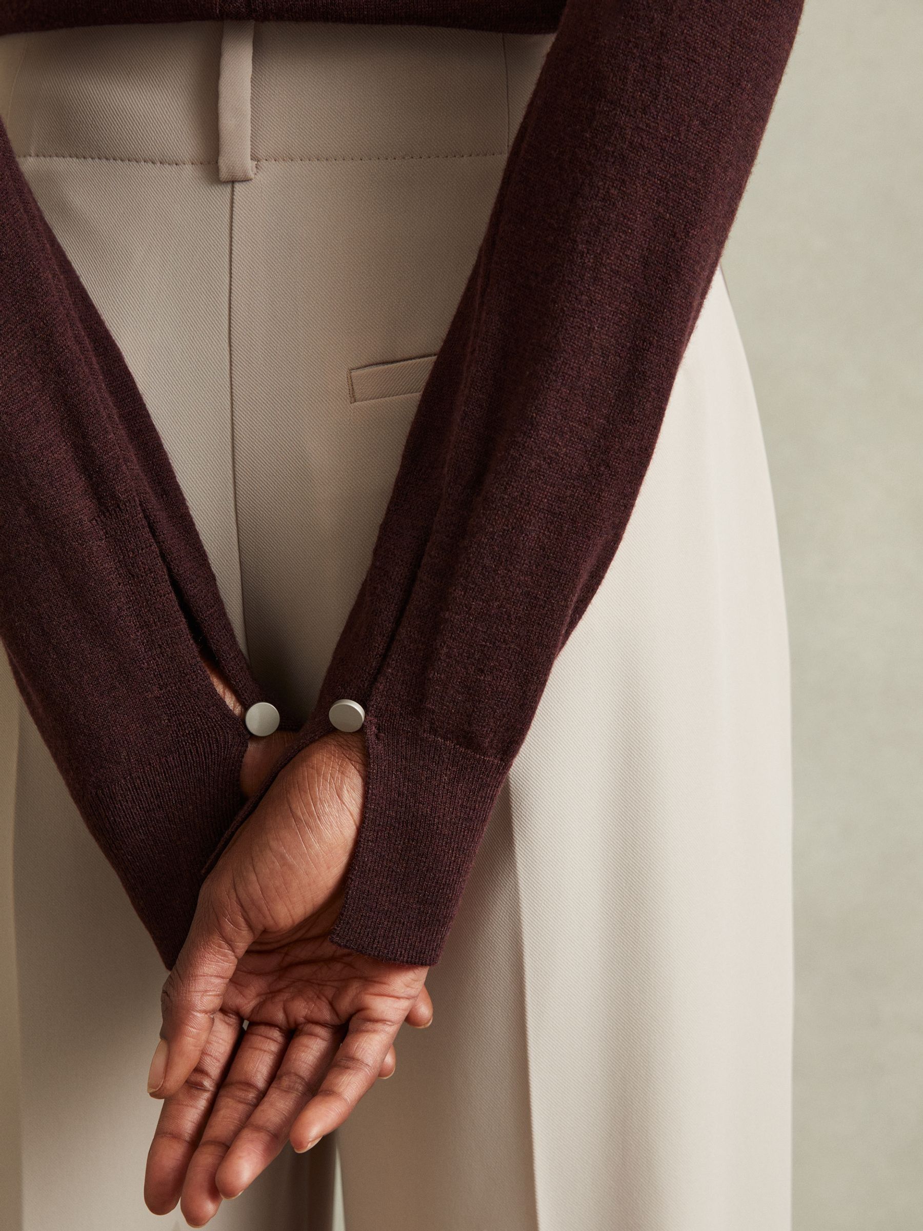 Merino Wool Roll Neck Jumper in Burgundy - Image 5 of 6