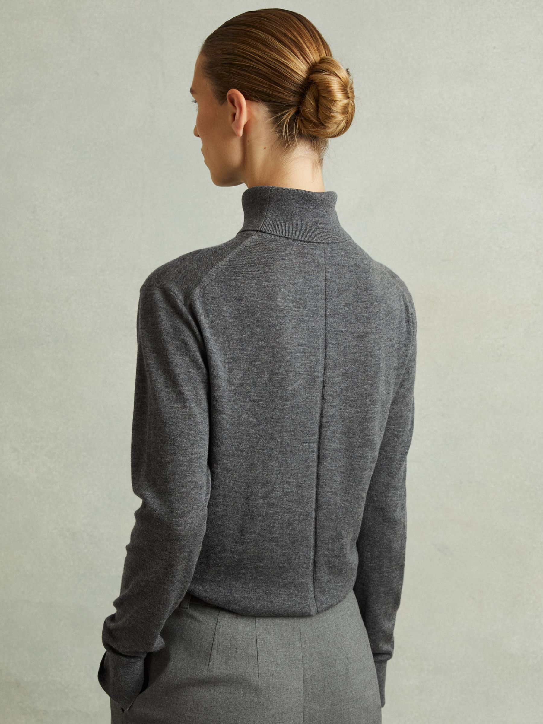Merino Wool Roll Neck Jumper in Charcoal - Image 5 of 6