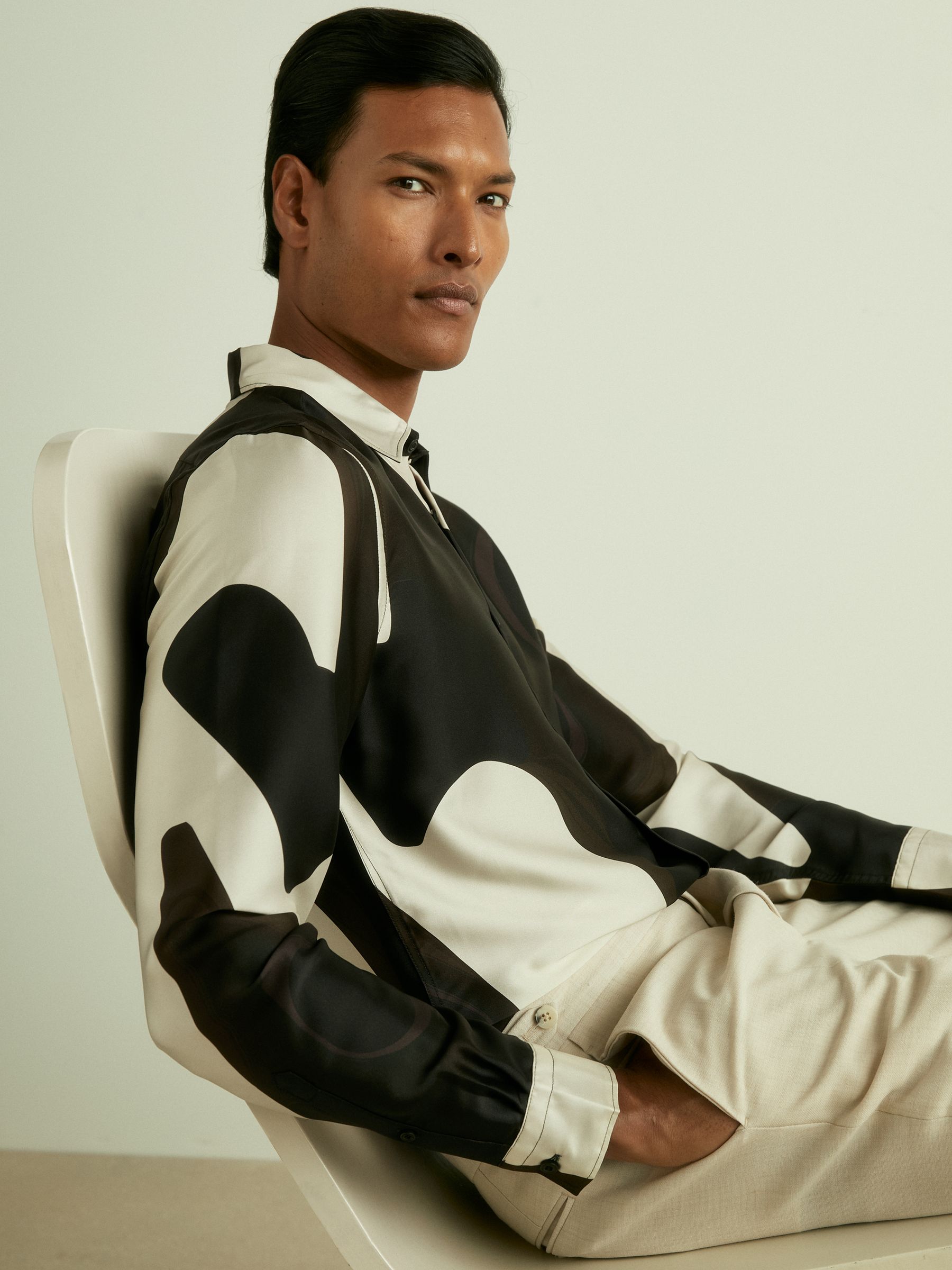 Abstract-Print Poplin Shirt in Chocolate Brown - Image 1 of 7