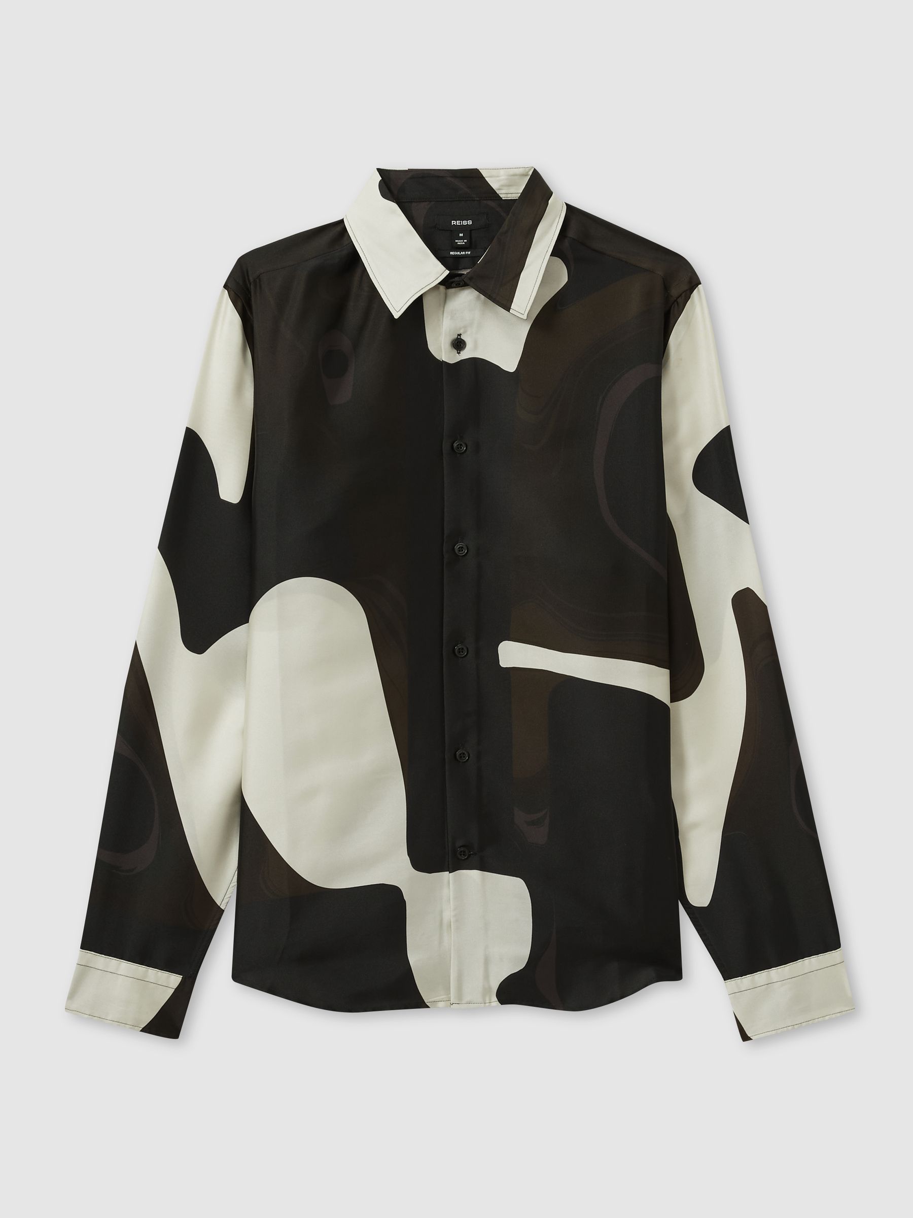 Abstract-Print Poplin Shirt in Chocolate Brown - Image 2 of 7