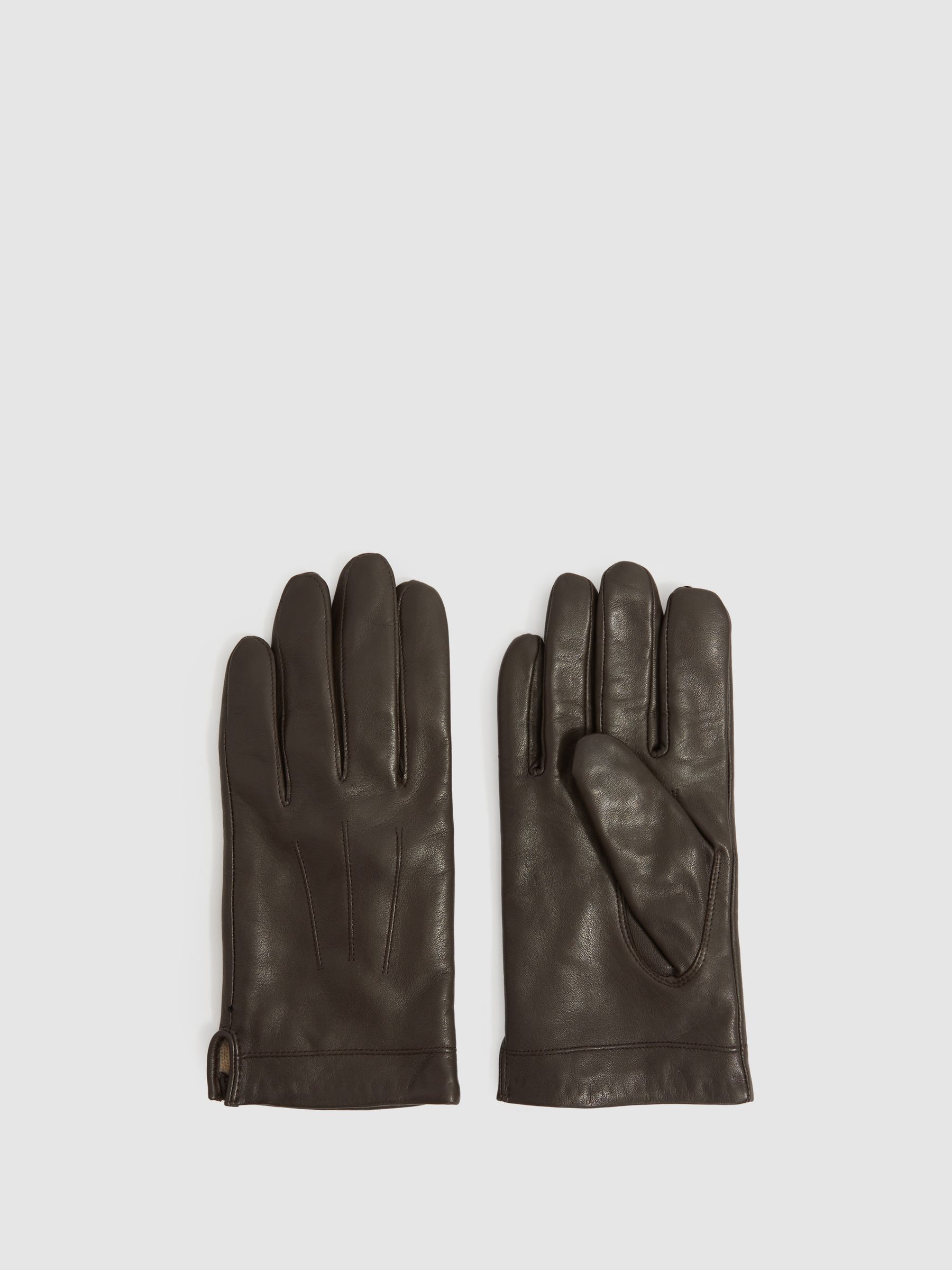 Wool and Cashmere Lined Leather Gloves in Dark Brown - Image 1 of 3