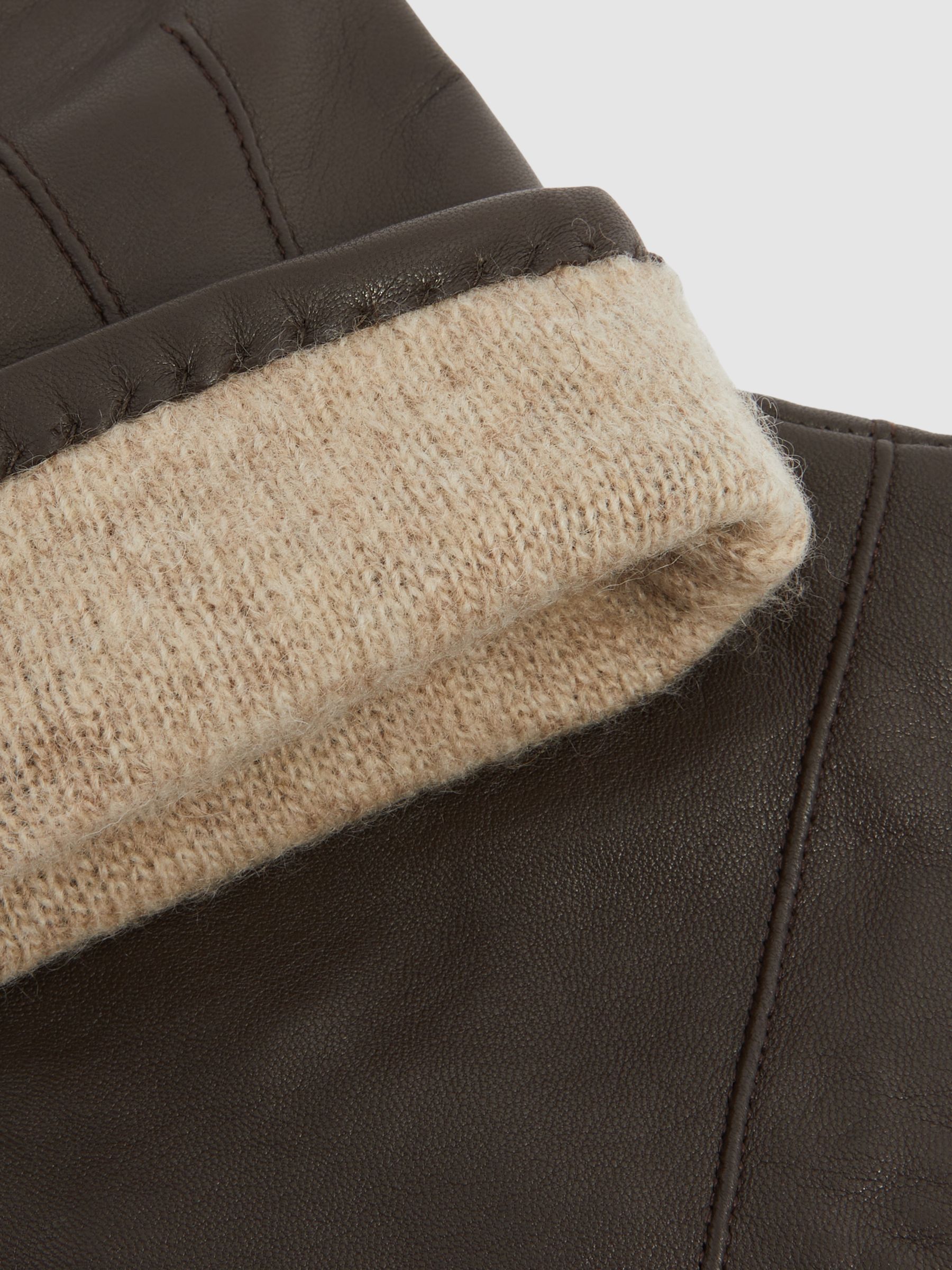 Wool and Cashmere Lined Leather Gloves in Dark Brown - Image 3 of 3