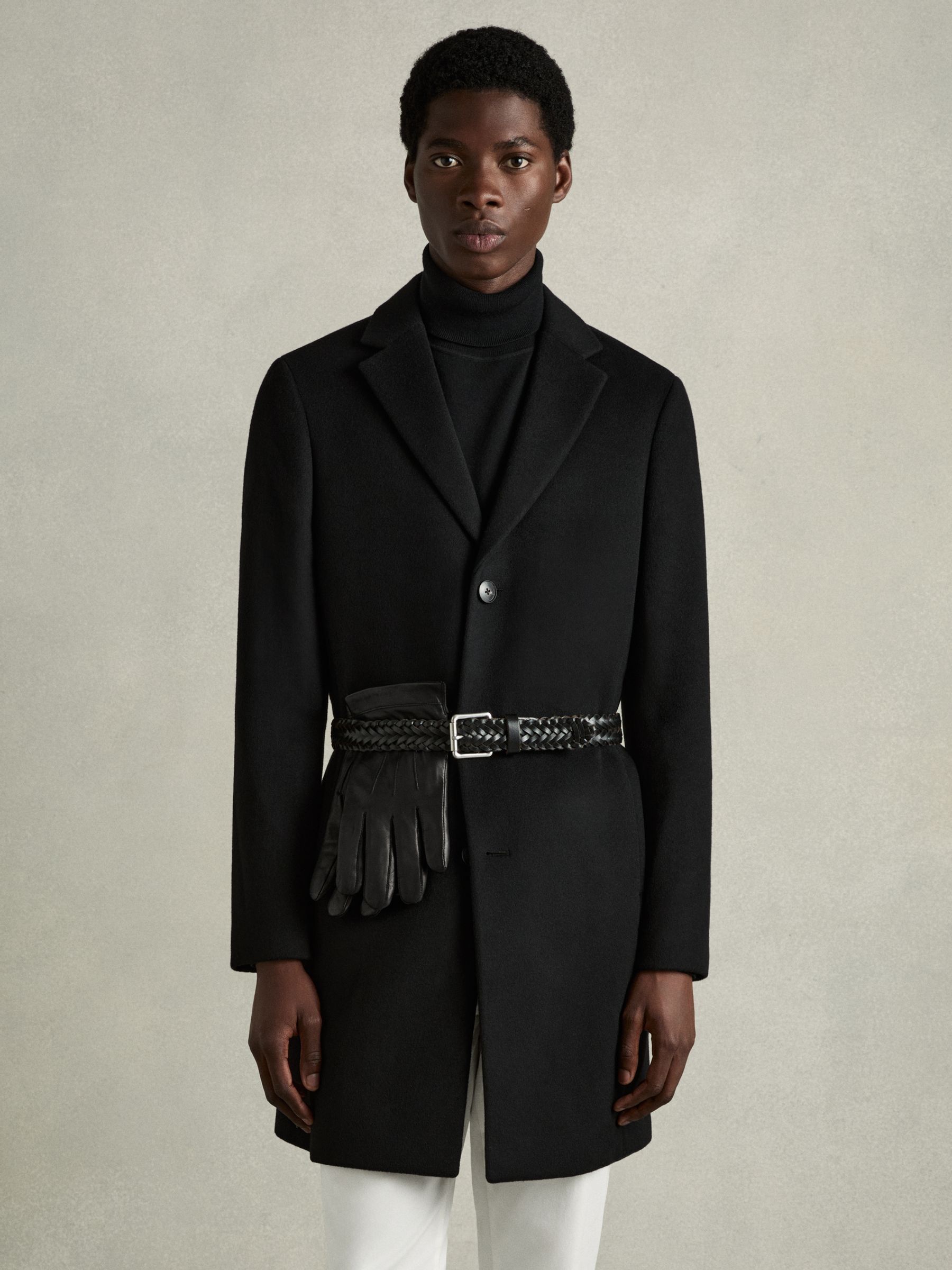 Wool and Cashmere Lined Leather Gloves in Black - Image 2 of 4