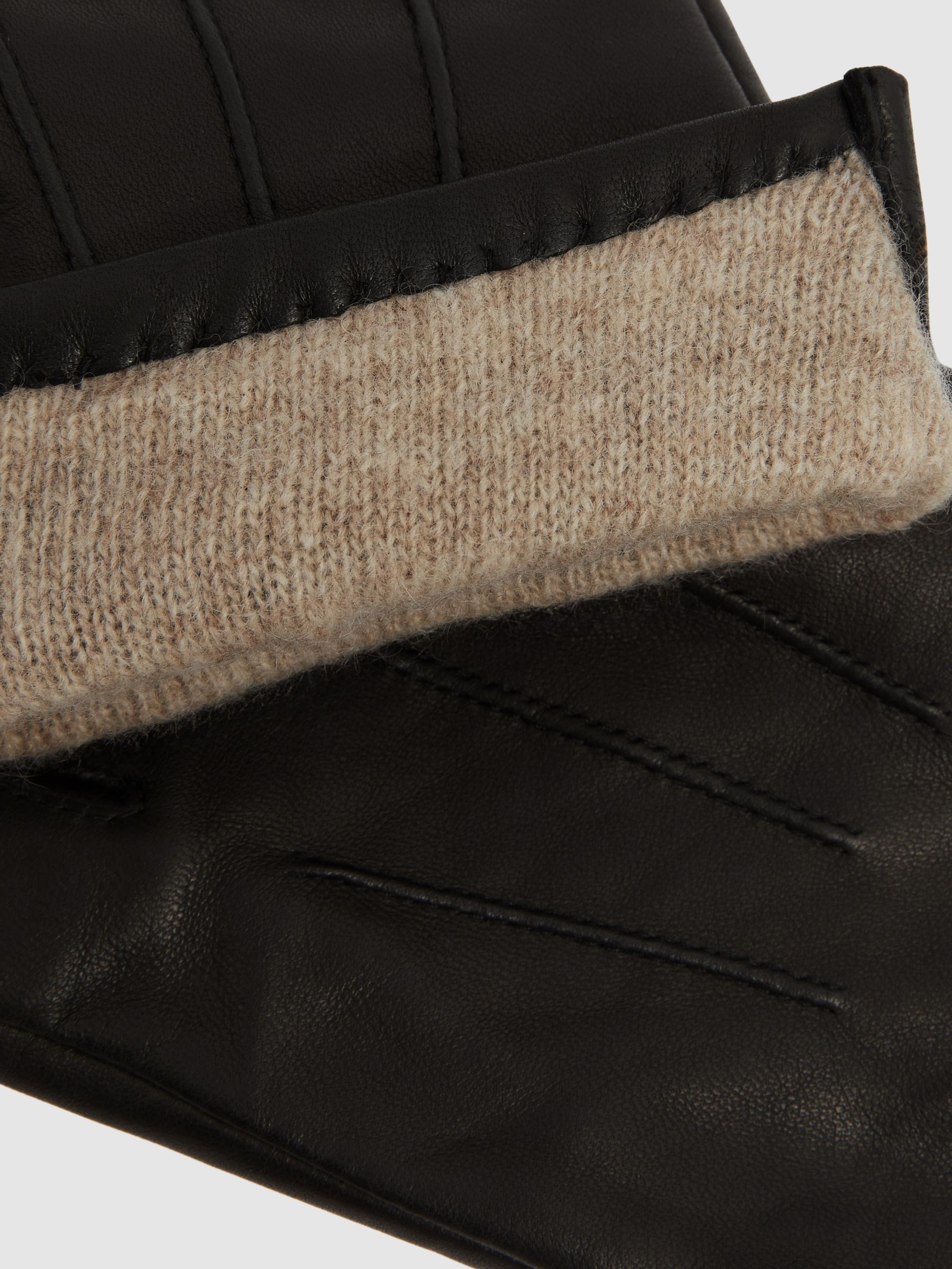 Wool and Cashmere Lined Leather Gloves in Black - Image 3 of 4