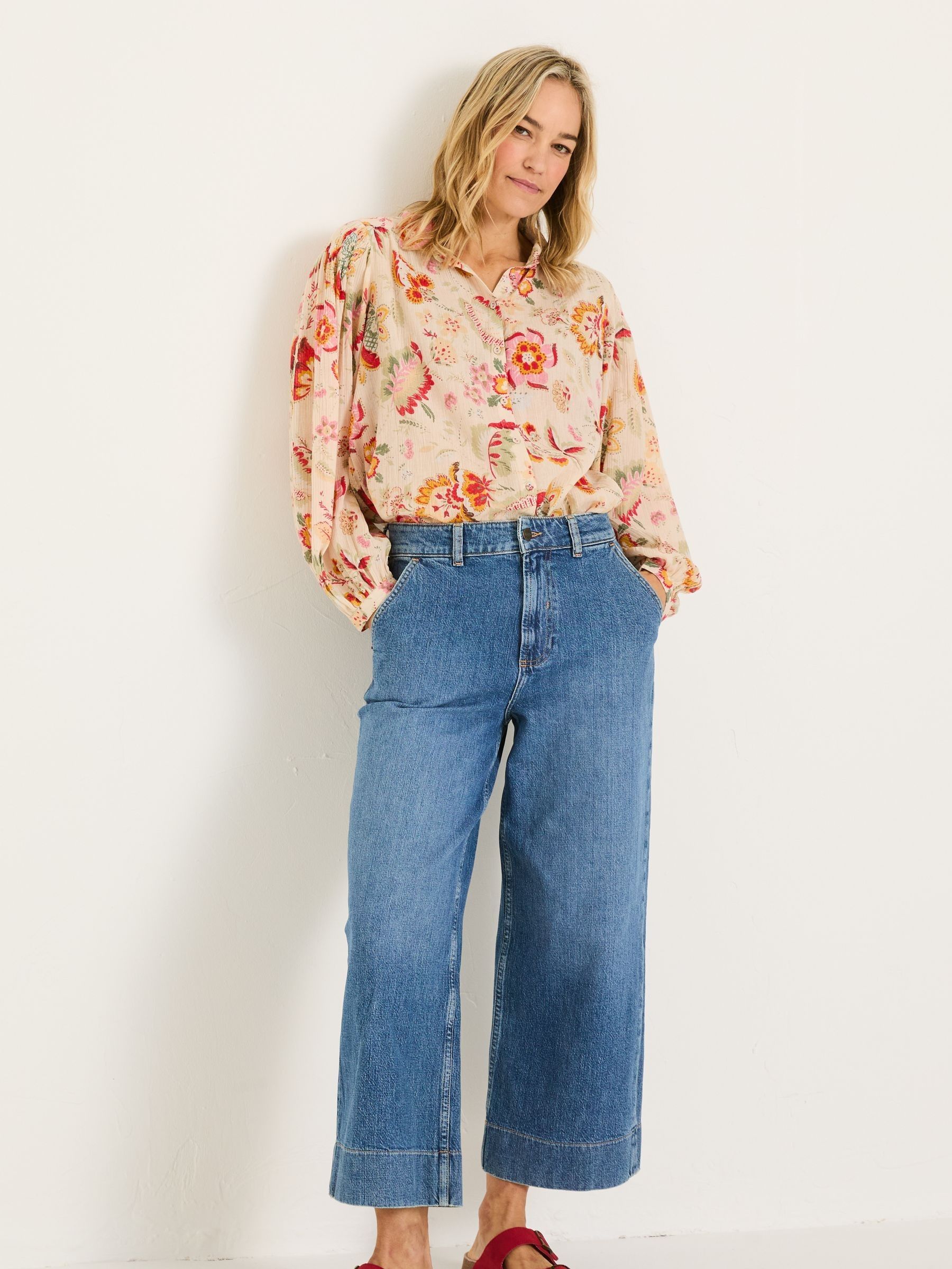 Ebby Cream Historical Floral 100% Cotton Blouse - Image 2 of 10
