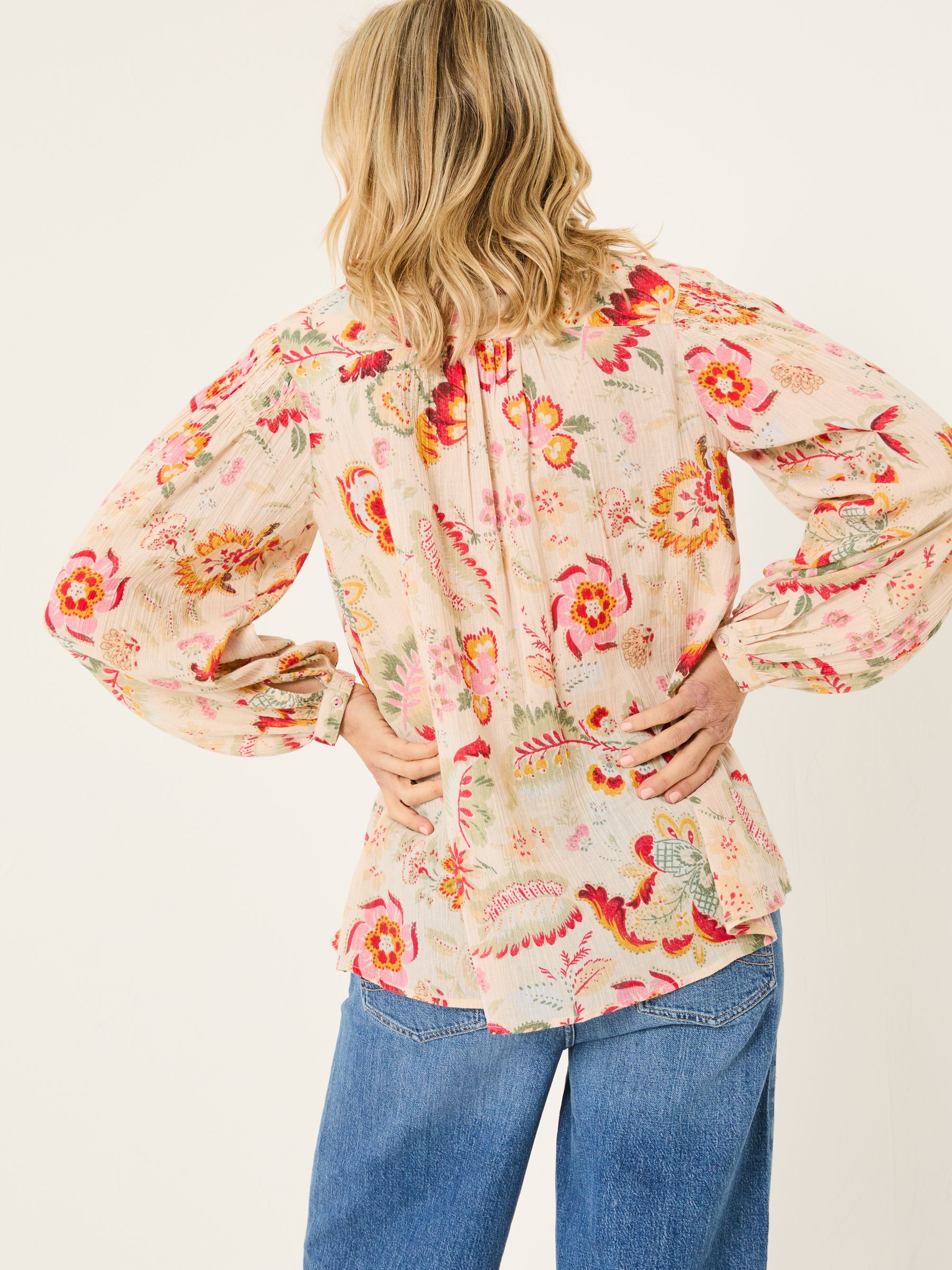 Ebby Cream Historical Floral 100% Cotton Blouse - Image 3 of 10