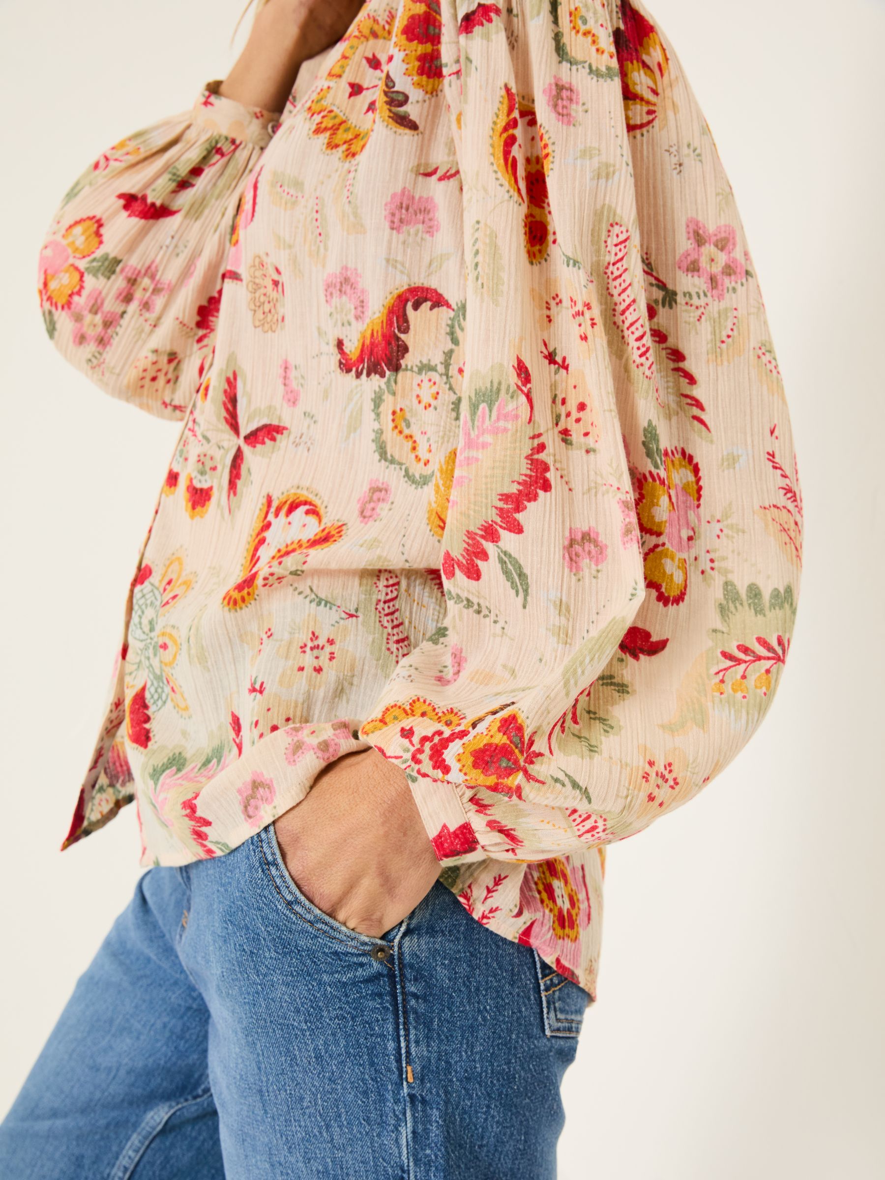 Ebby Cream Historical Floral 100% Cotton Blouse - Image 4 of 10