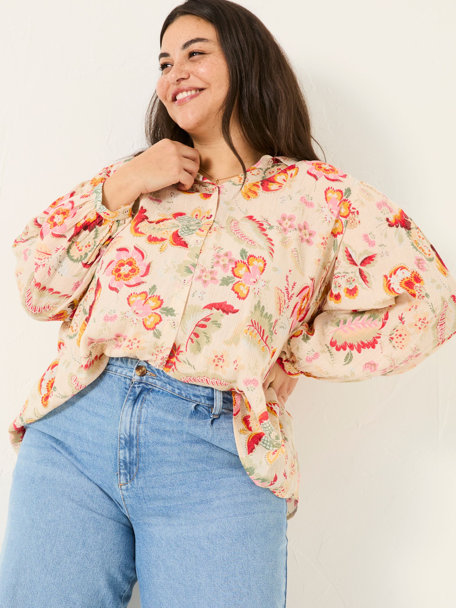 Ebby Cream Historical Floral 100% Cotton Blouse - Image 5 of 10
