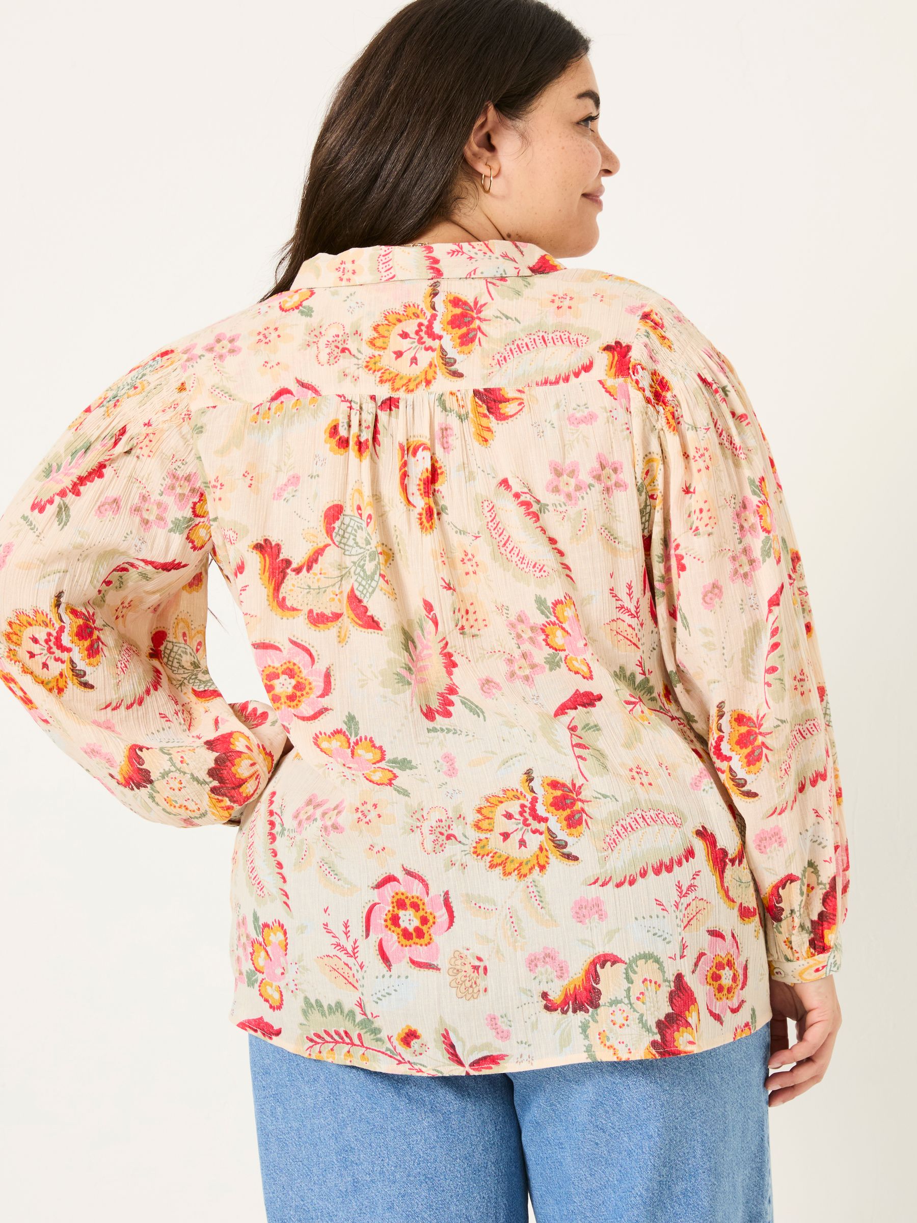 Ebby Cream Historical Floral 100% Cotton Blouse - Image 6 of 10