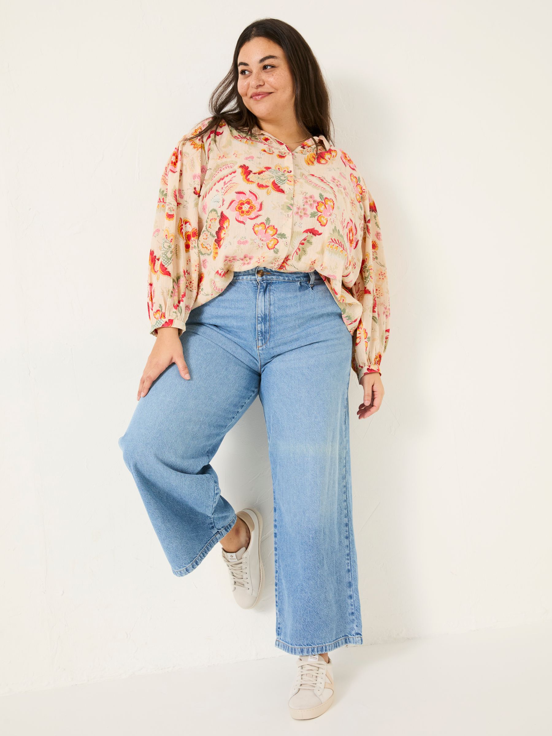 Ebby Cream Historical Floral 100% Cotton Blouse - Image 7 of 10