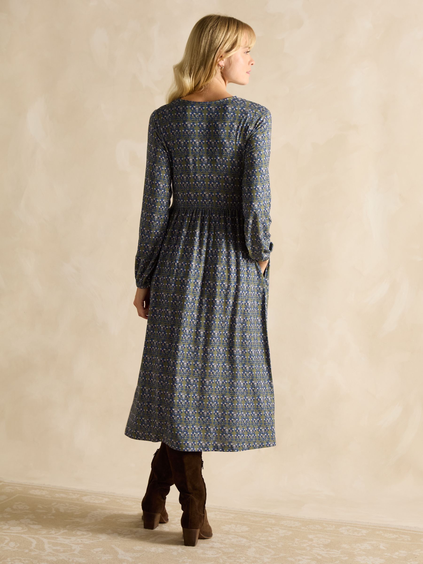 Camille Khaki Green Midi Length Wrap Dress - Image 2 of 6