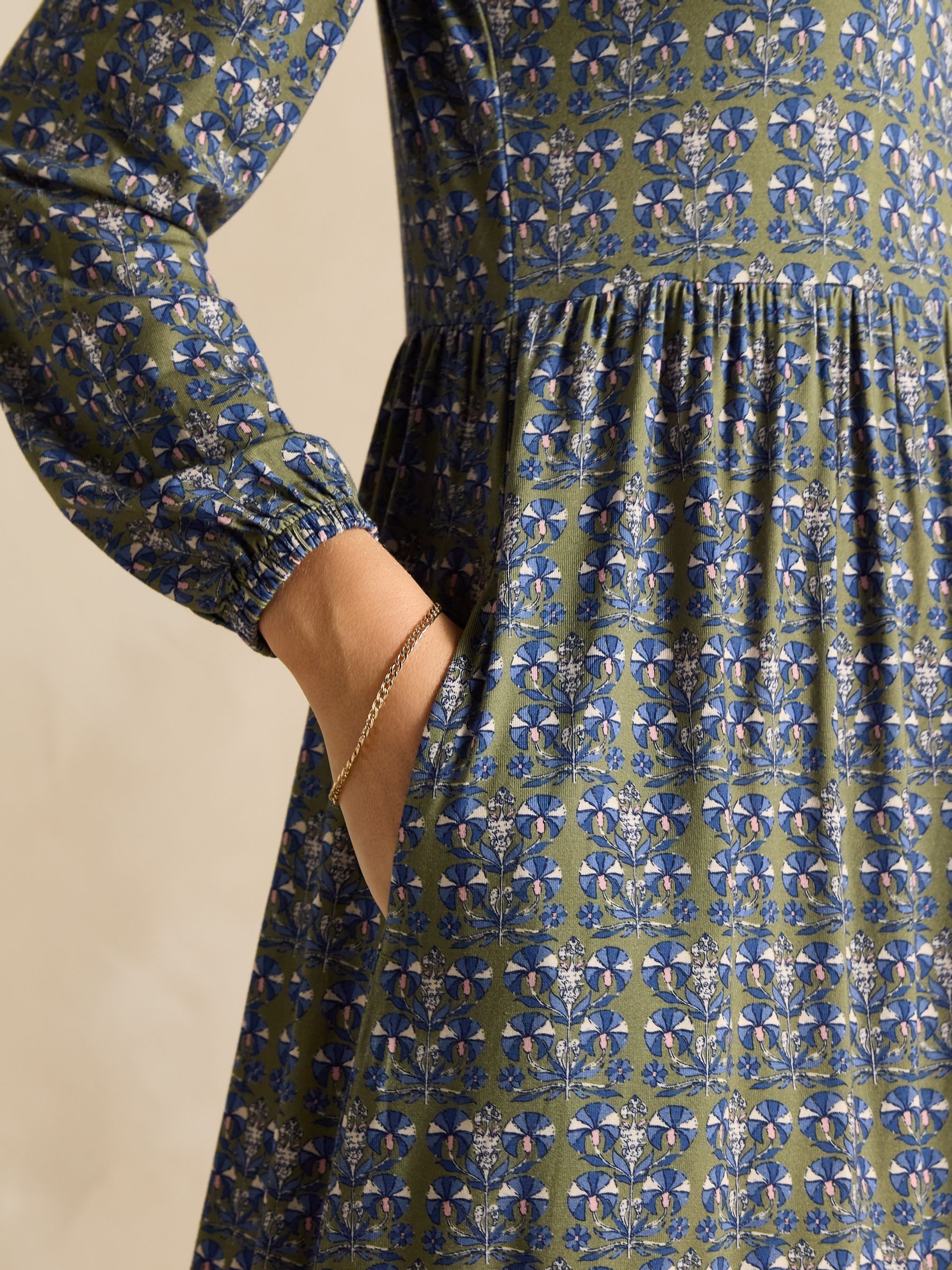 Camille Khaki Green Midi Length Wrap Dress - Image 5 of 6