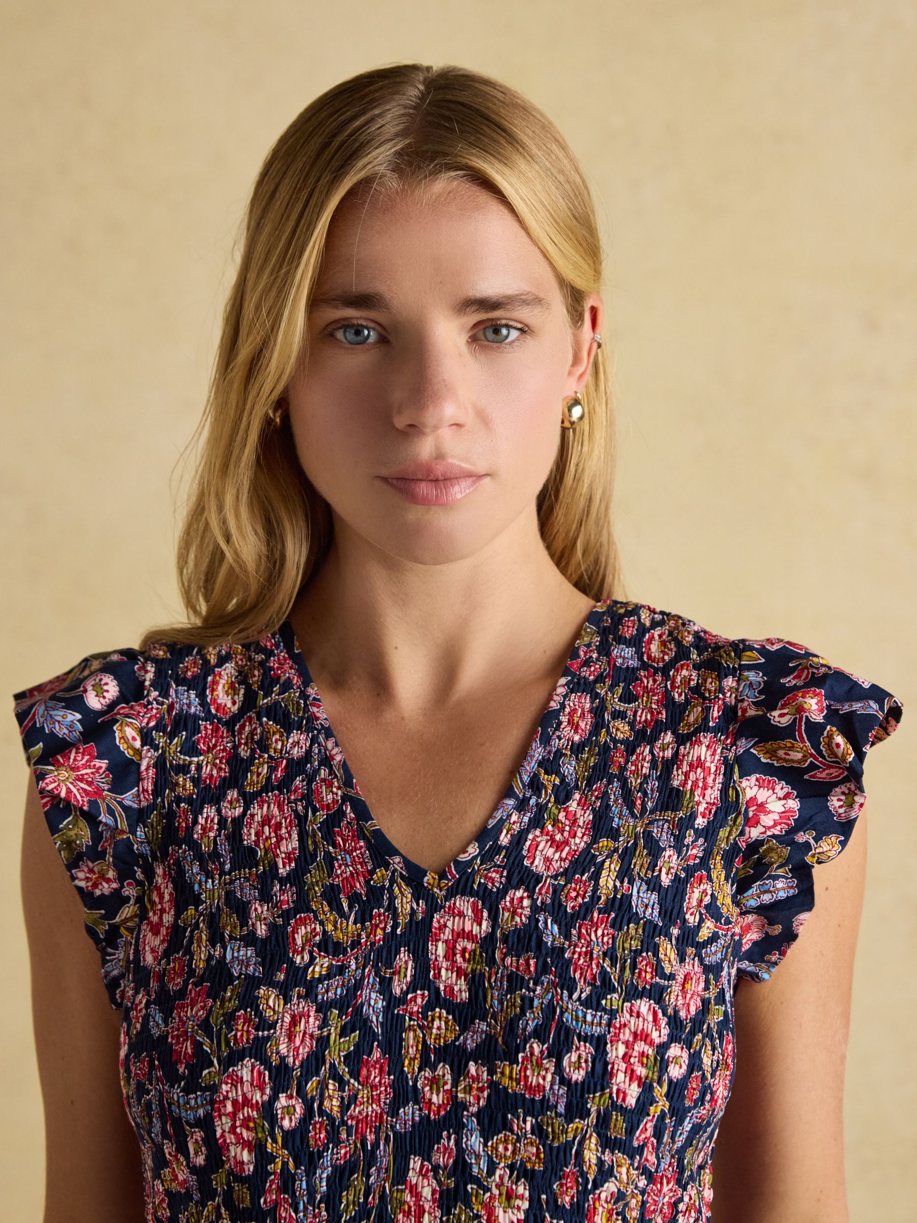 Esme Navy Shirred Midi Dress - Image 7 of 9