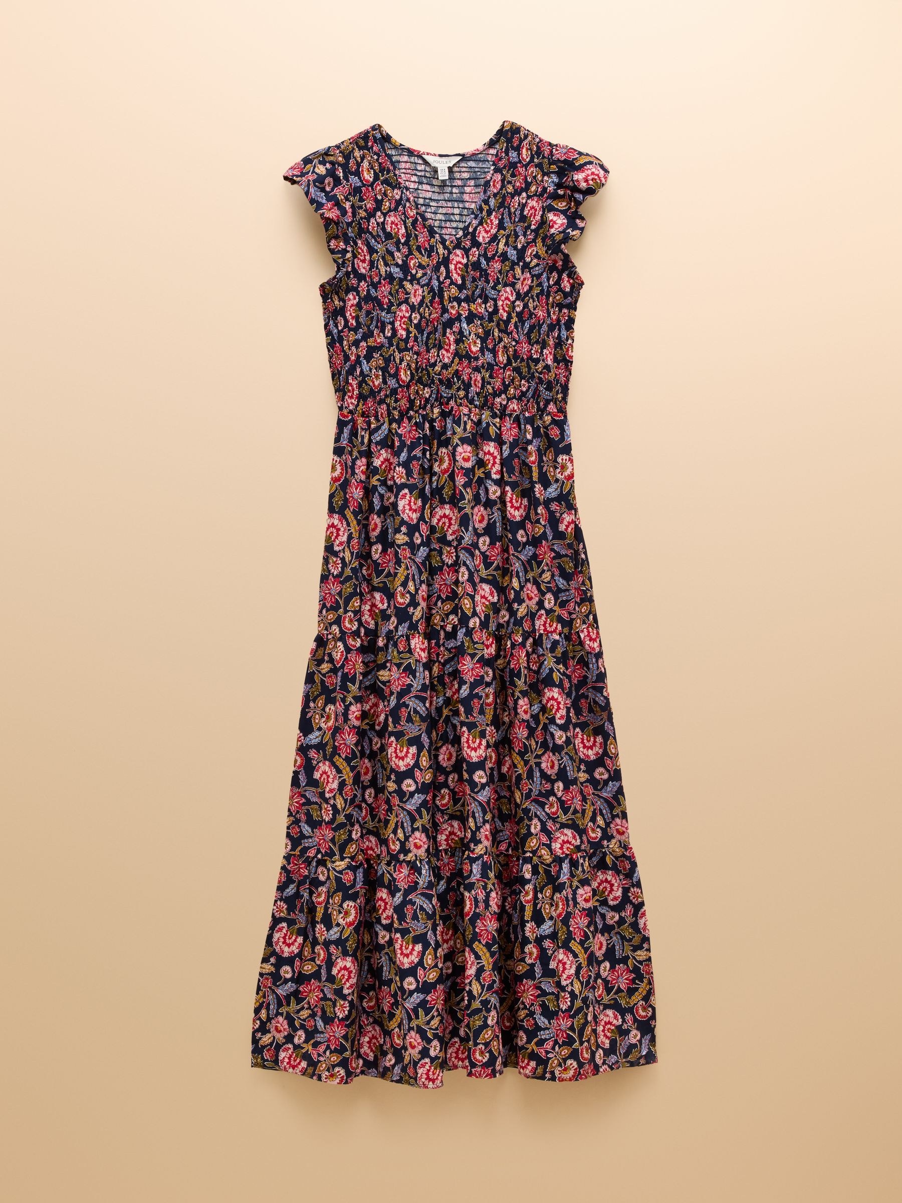 Esme Navy Shirred Midi Dress - Image 9 of 9