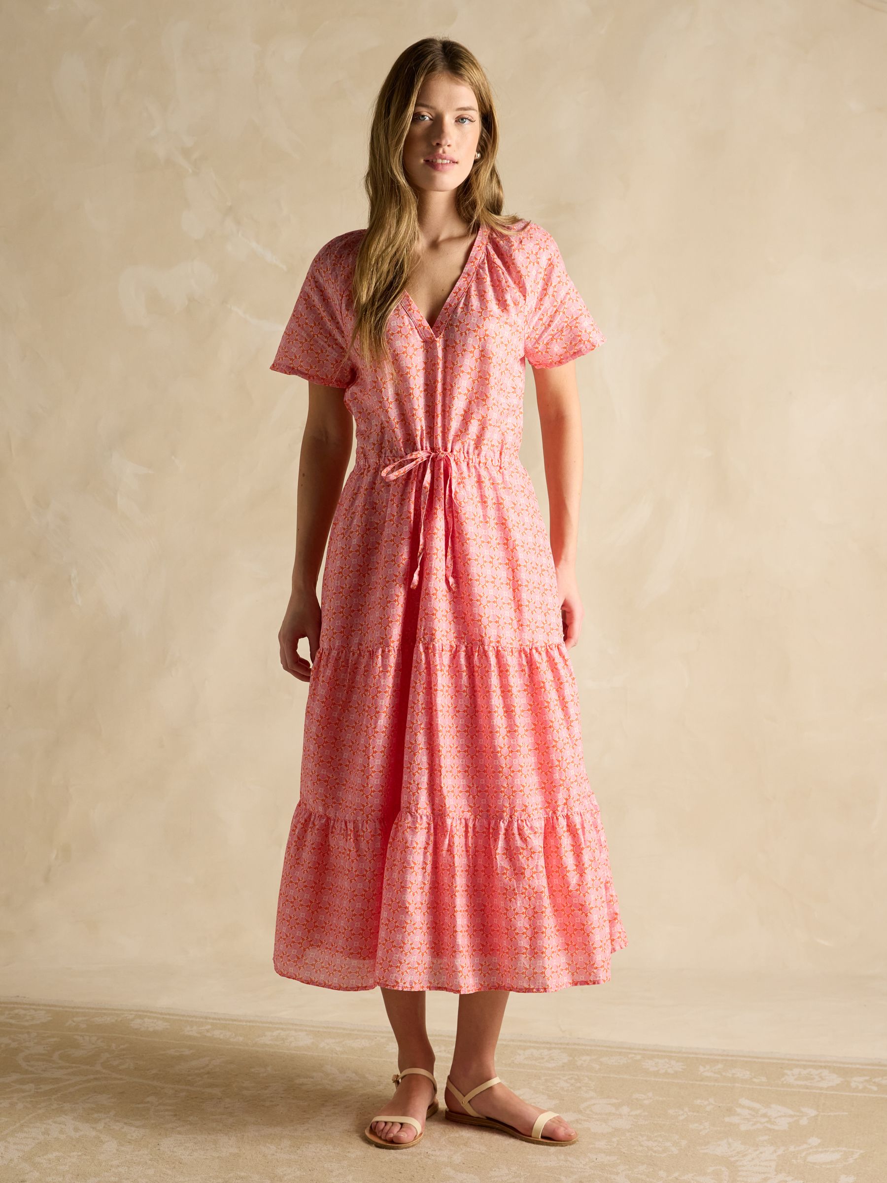 Connie Pink Cotton Midi Dress - Image 1 of 8