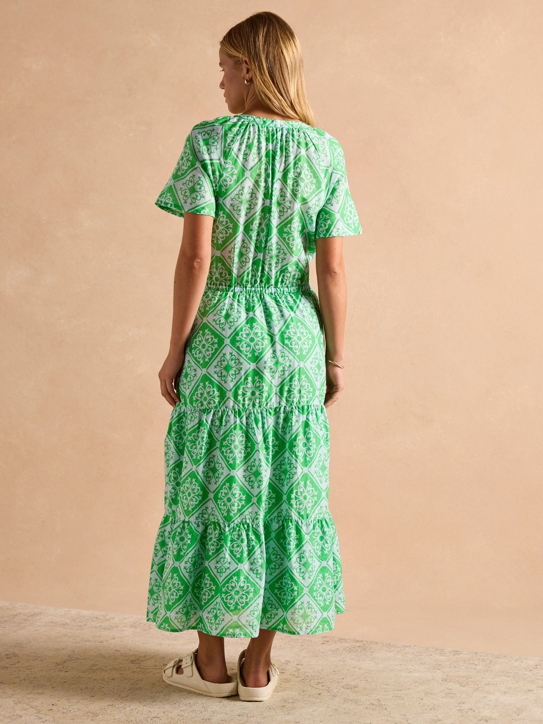 Connie Green/Blue Cotton Midi Dress - Image 2 of 9