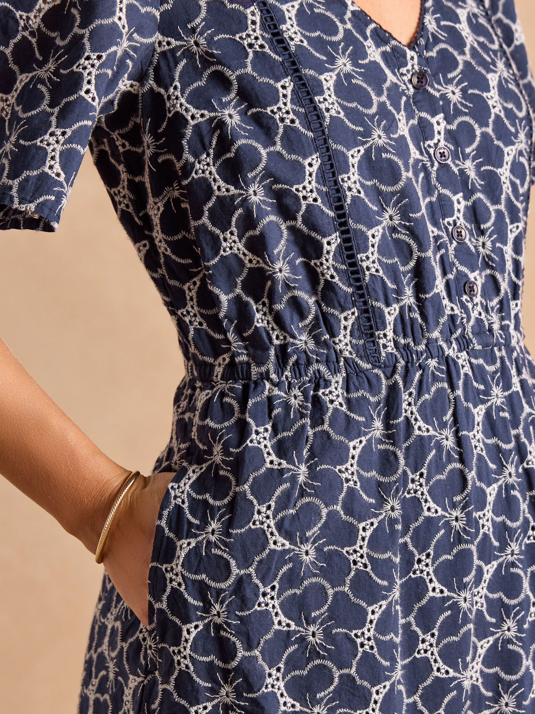 Harriet Navy Broderie Midi Dress - Image 4 of 8