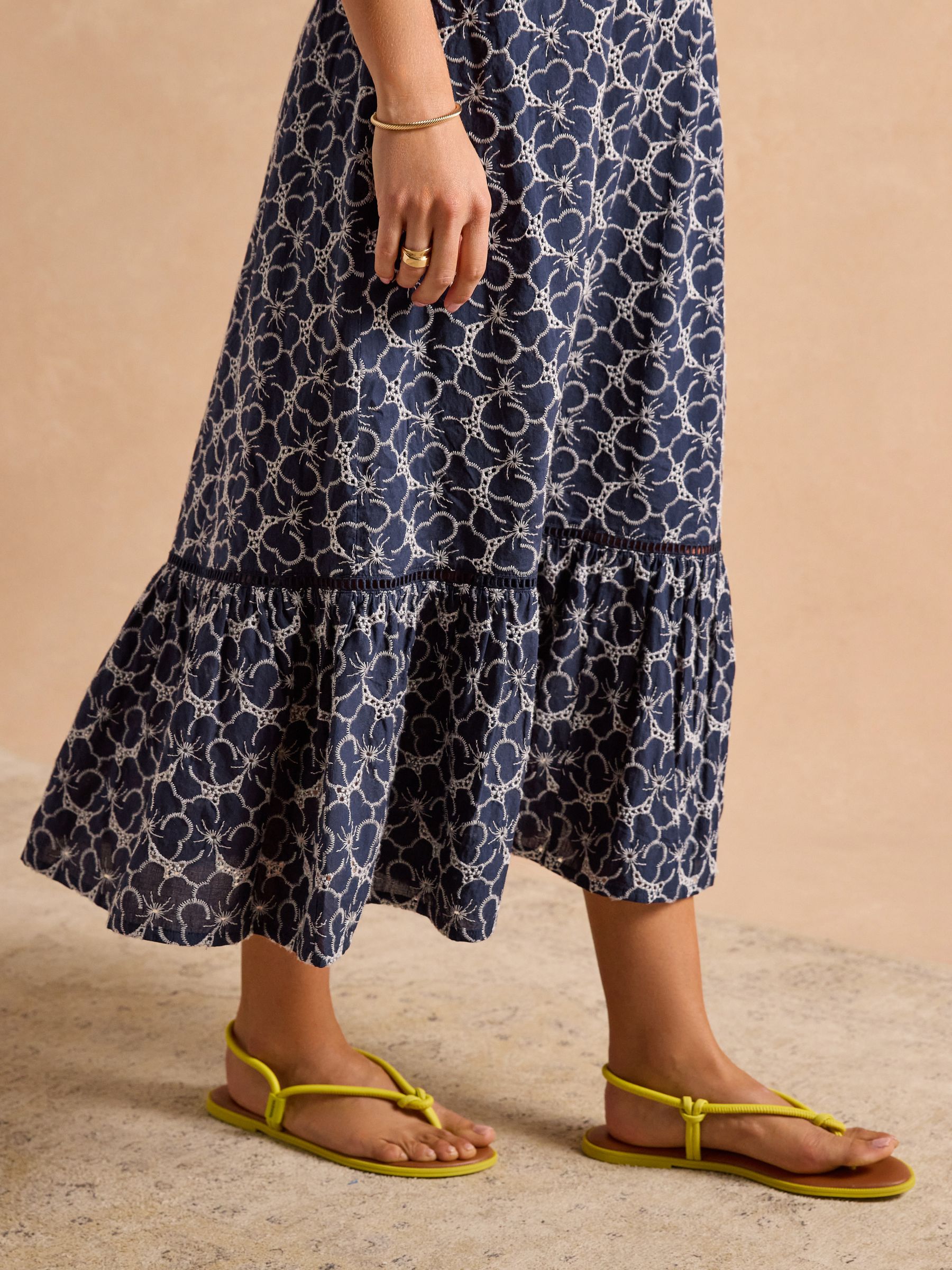 Harriet Navy Broderie Midi Dress - Image 7 of 8