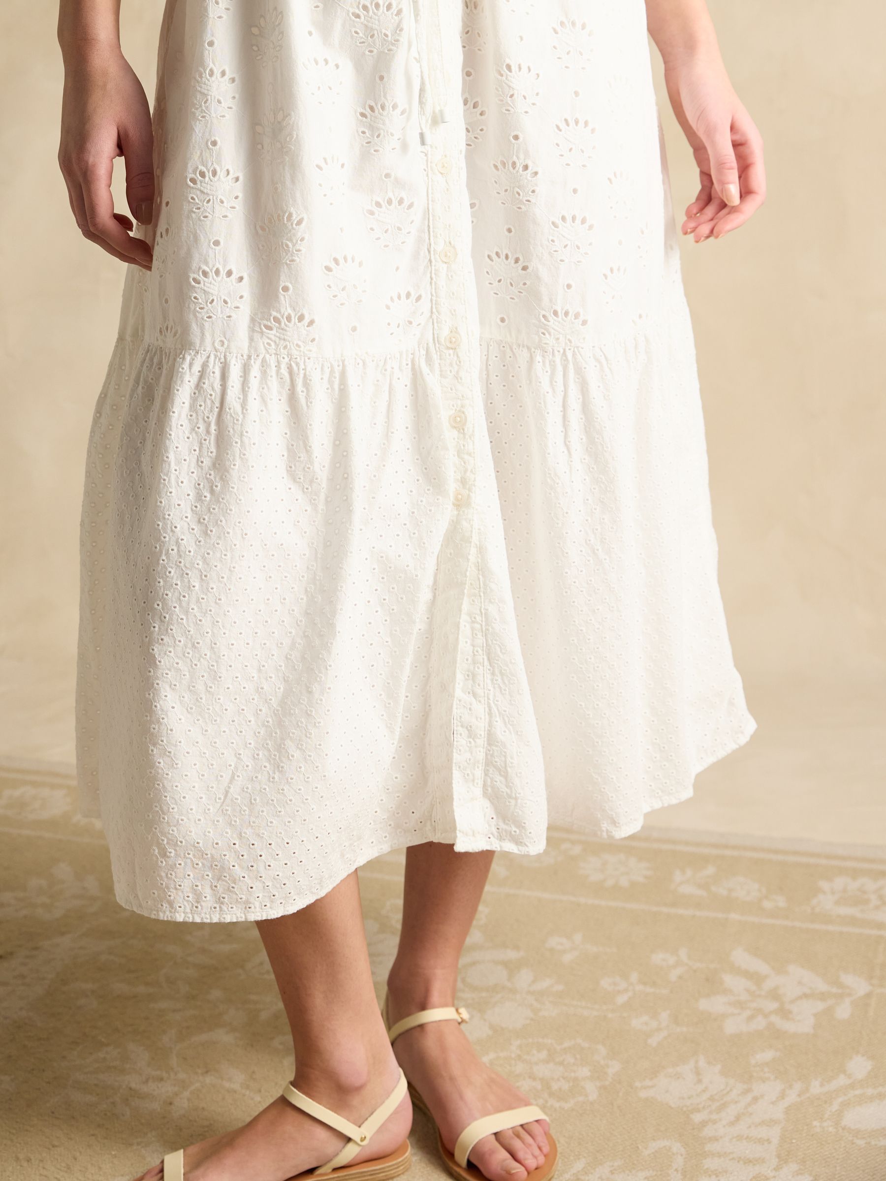 Juliana 100% Cotton White Broderie Midi Dress - Image 5 of 8