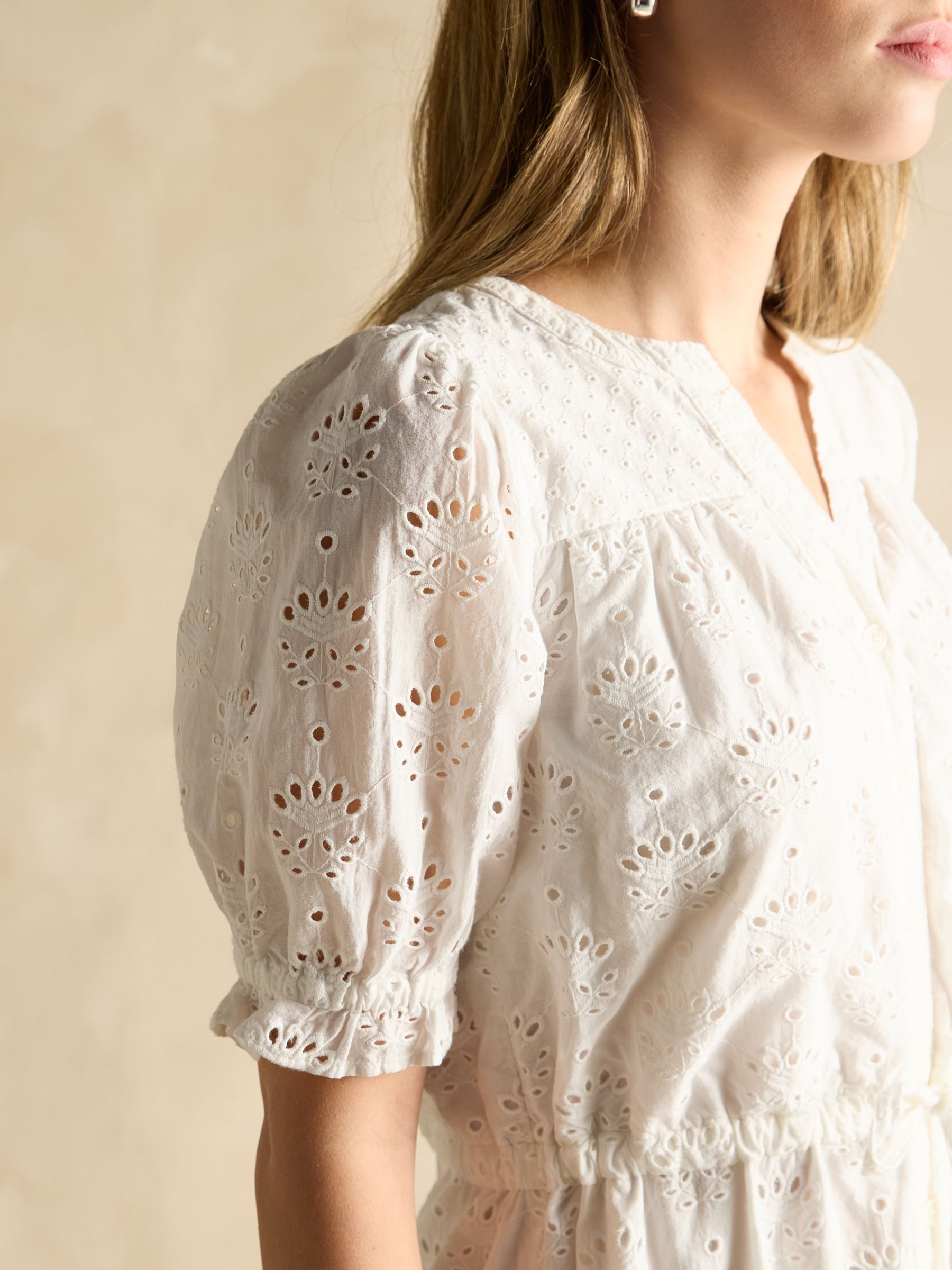 Juliana 100% Cotton White Broderie Midi Dress - Image 7 of 8