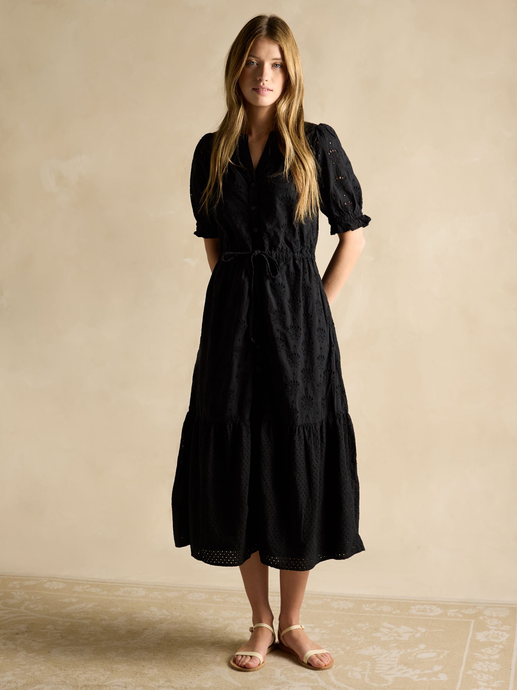 Juliana 100% Cotton Black Broderie Midi Dress - Image 1 of 7