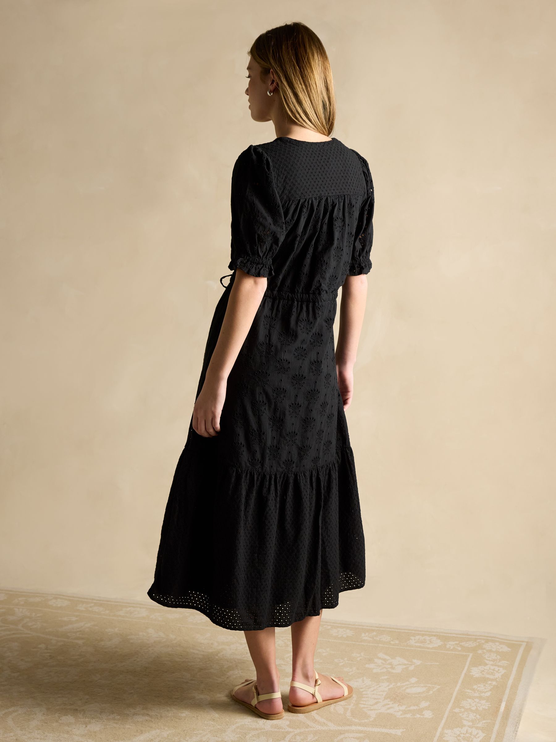 Juliana 100% Cotton Black Broderie Midi Dress - Image 2 of 7