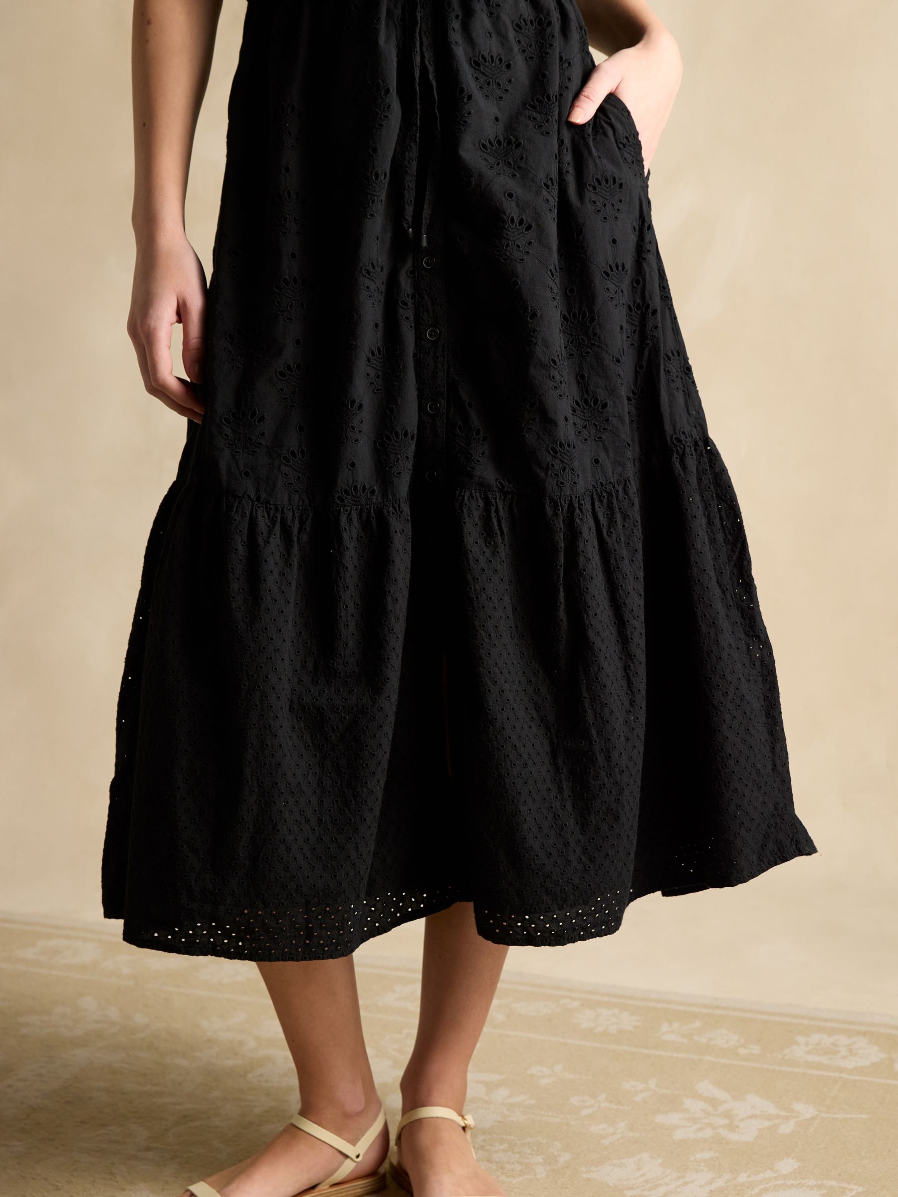 Juliana 100% Cotton Black Broderie Midi Dress - Image 4 of 7