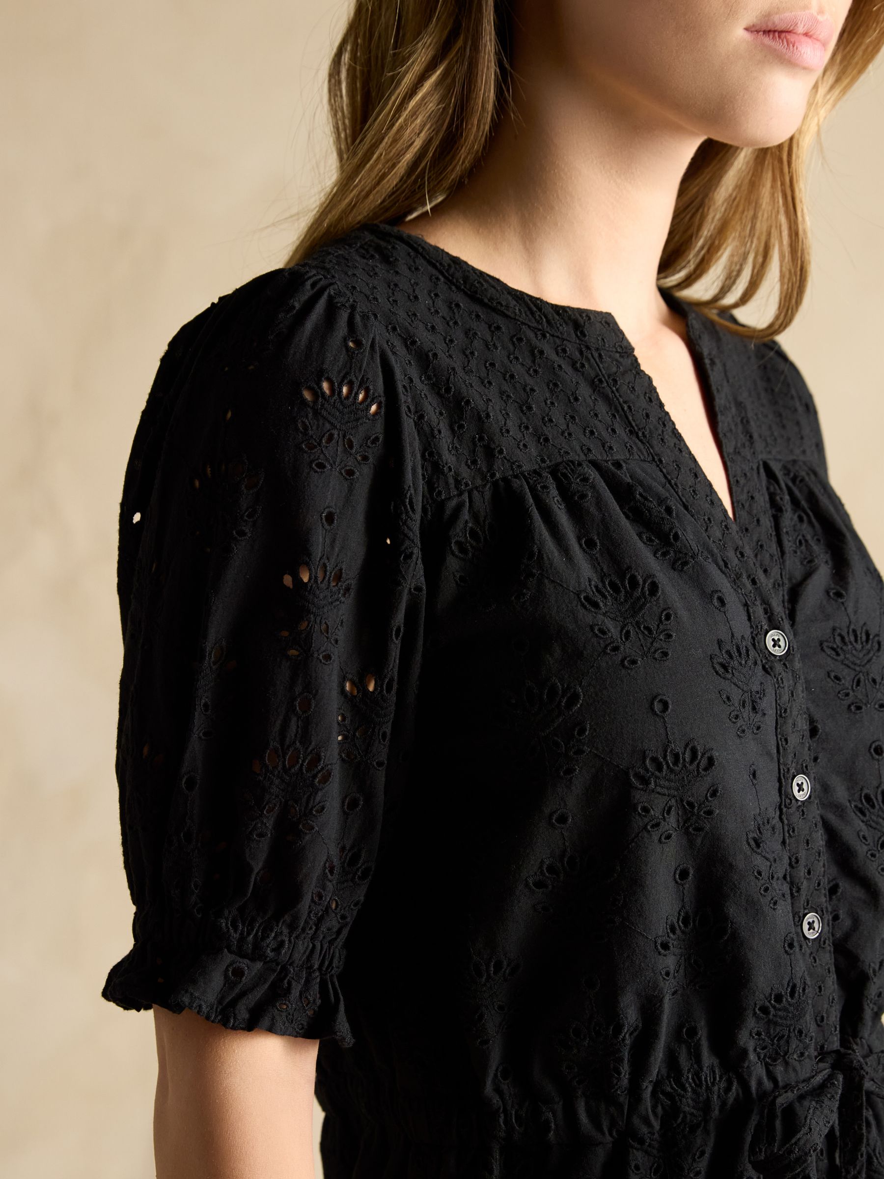 Juliana 100% Cotton Black Broderie Midi Dress - Image 6 of 7