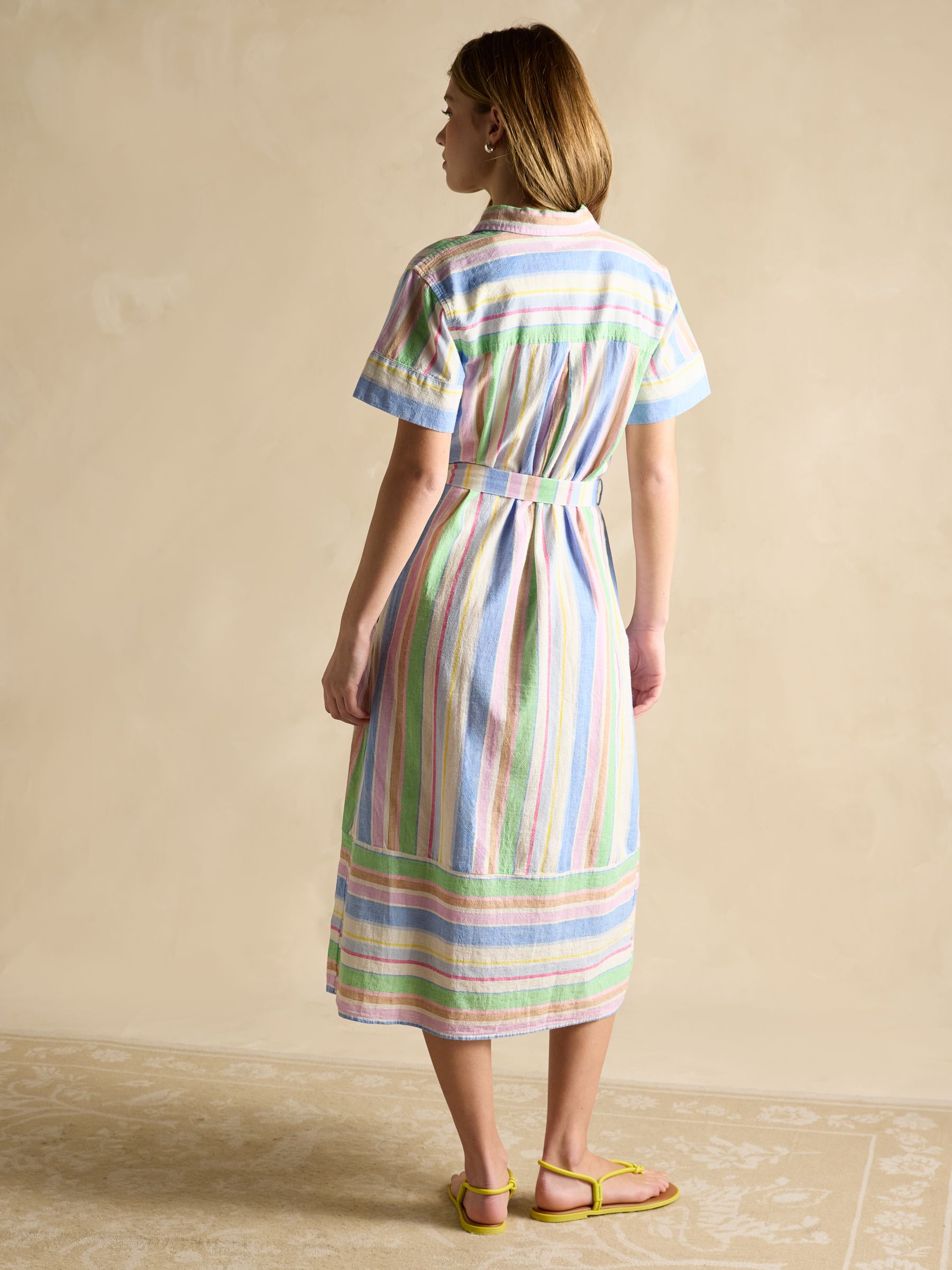 Carrie Multi Stripe Linen & Cotton Belted Shirt Dress - Image 2 of 7 Carrie Multi Stripe Linen & Cotton Belted Shirt Dress - Image 2 of 7