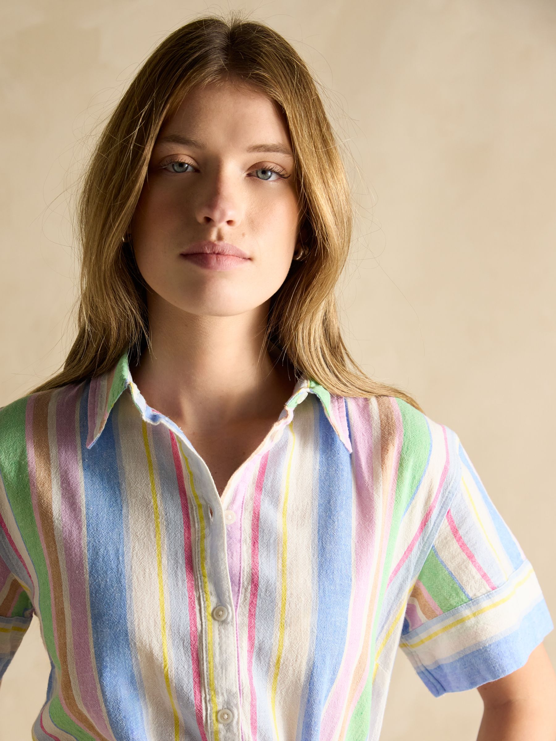 Carrie Multi Stripe Linen & Cotton Belted Shirt Dress - Image 4 of 7