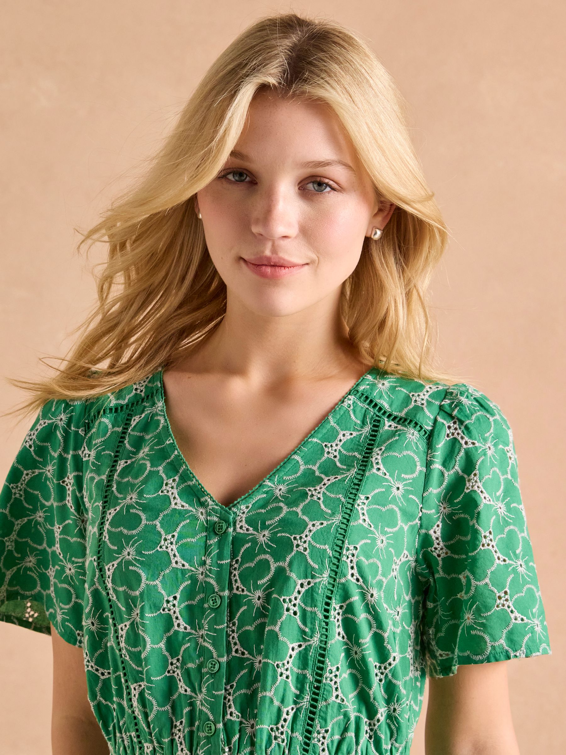 Harriet Green/White Broderie Midi Dress - Image 3 of 6