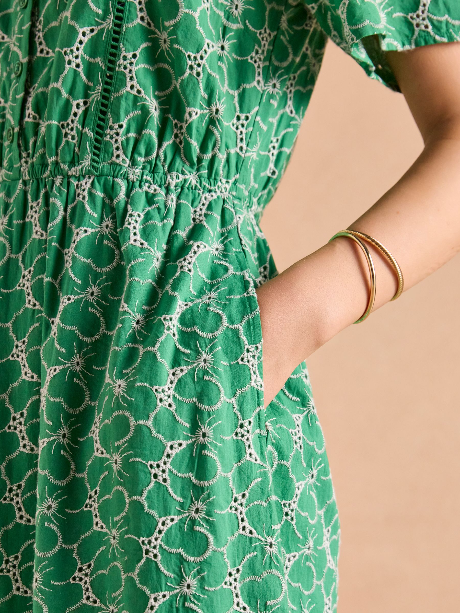 Harriet Green/White Broderie Midi Dress - Image 5 of 6