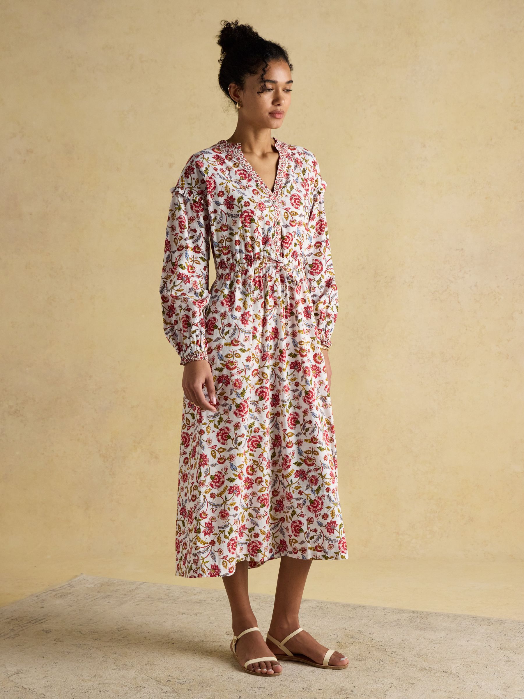 Elise Provence Floral Long Sleeve Cotton Midi Dress - Image 5 of 10