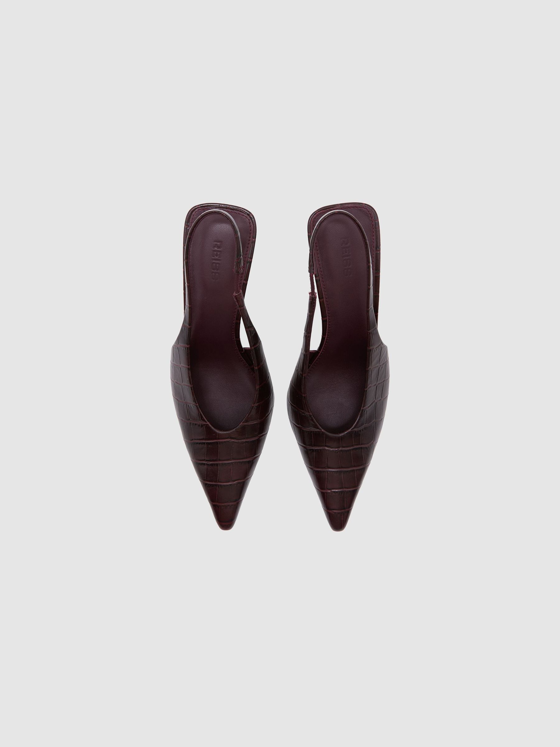 Escarpins à bride arrière et talon mi-haut en cuir effet croco bordeaux - Image 2 de 4