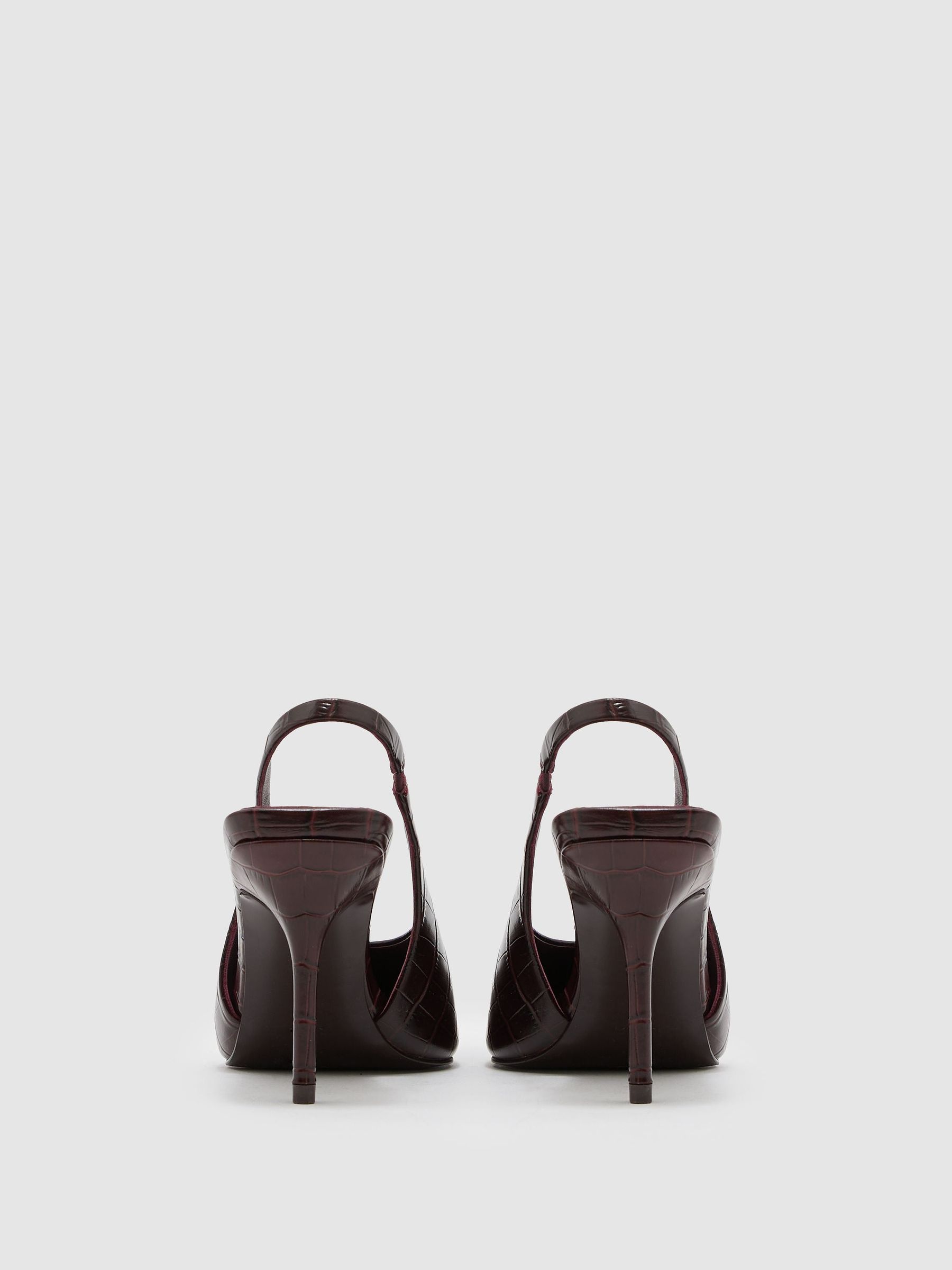 Escarpins à bride arrière et talon mi-haut en cuir effet croco bordeaux - Image 3 de 4
